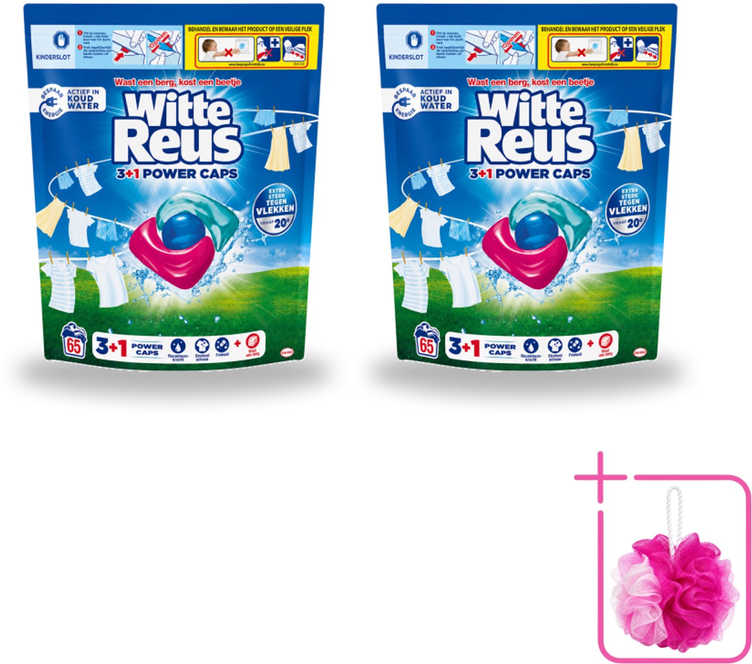 2 x Witte Reus - 3+1 Power Caps - Witte Was - 65 Wasbeurten - Bulkverpakking - Witte Reus Power Caps - Douchemop - Wascapsules