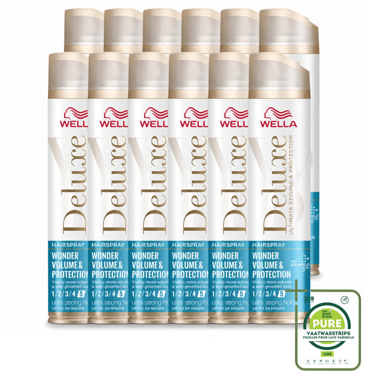 12 x Wella – Deluxe Volume & Protection – Haarspray – 250 ml - Grootverpakking - Vaatwasstrips - Haarspray - Volume - Bescherming - Keratine - UV Bescherming