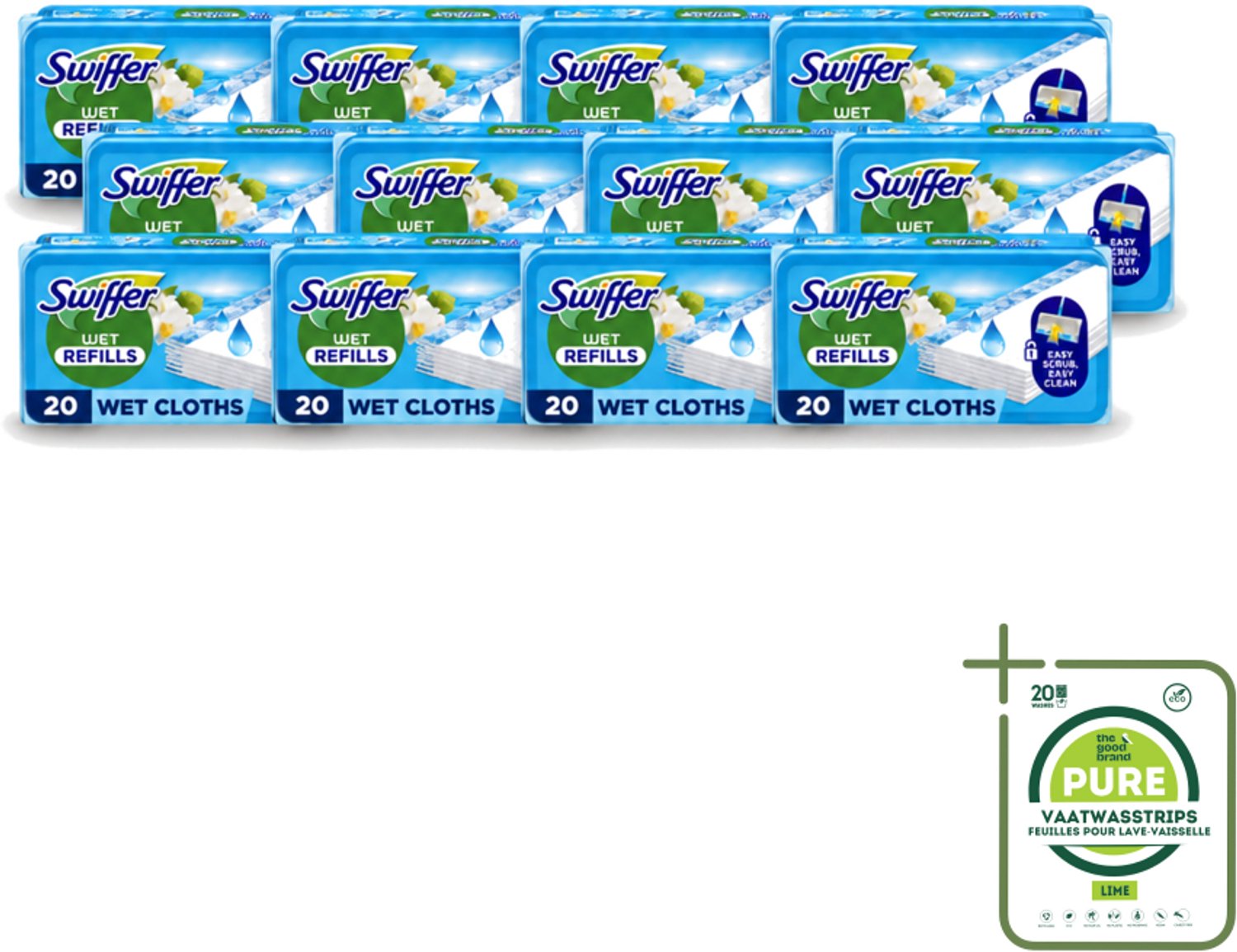 12 x Swiffer - Vloerdoekjes – Morning Fresh – 20 doekjes - Grootverpakking - Vaatwasstrips - Vloerdoekjes Navullingen - Schoonmaken Vloer - Vuil Oplossen - Schrobdoekjes - Frisse Geur