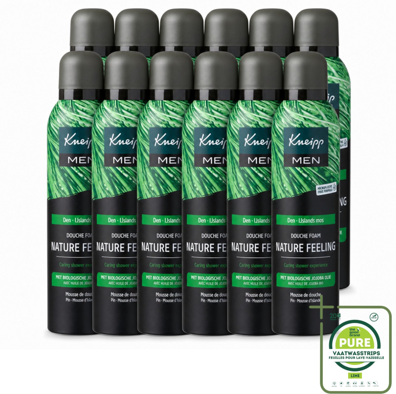 12 x Kneipp – Men Nature Feeling – Douche Foam – Frisse Dennengeur – 200 ml - Grootverpakking - Vaatwasstrips - Douche Foam - Natuurlijke Douche - Verkwikkende Douche - Scheerschuim - Huid Verzorging