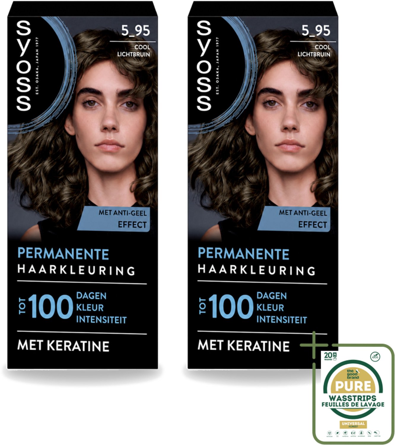 2 x SYOSS - Permanent Coloration 5-95 - Haarverf - Permanente Haarkleuring - Cool Lichtbruin - Grijsdekking - Vermindert Haarbreuk - Wasstrips - Haarverf - Haarkleur - Keratine - Permanent Kleur - Cool Lichtbruin