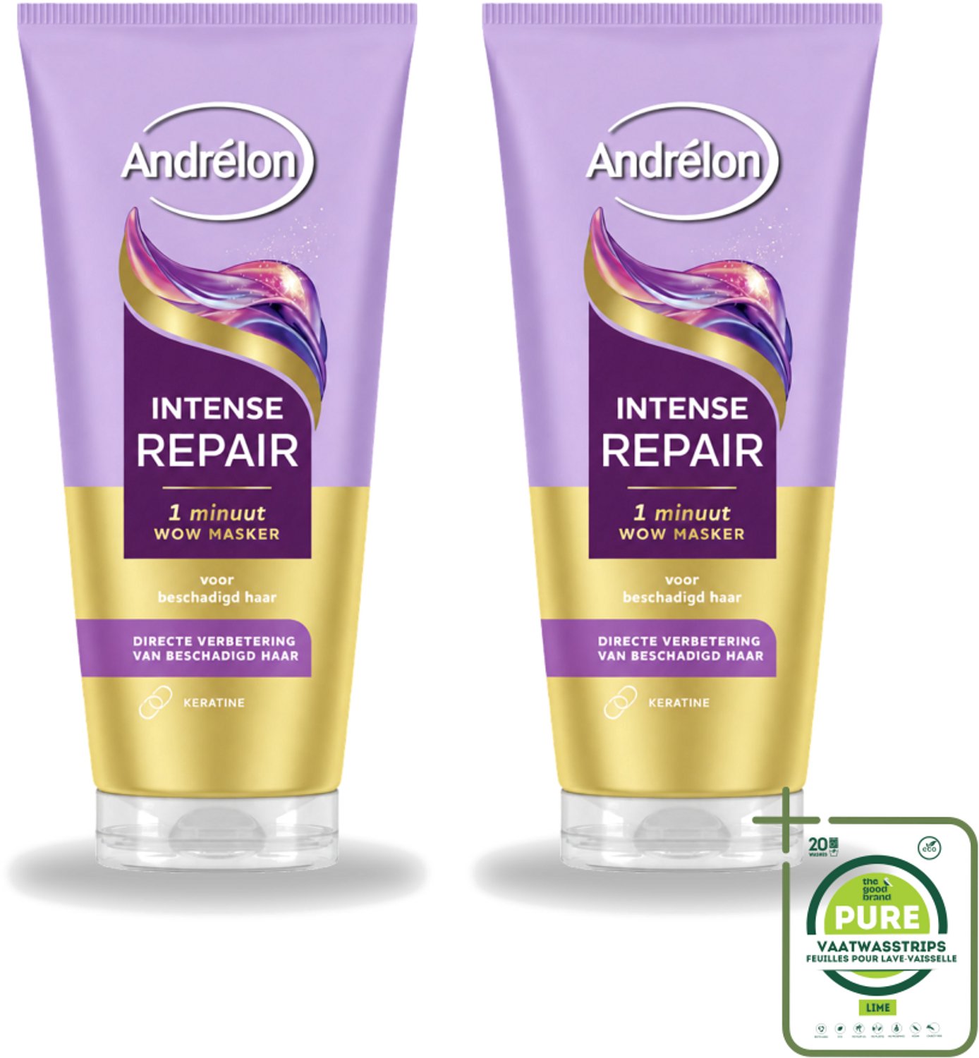 2 x Andrélon – Haarmasker WOW – Intense Repair – 180 ml - Grootverpakking - Vaatwasstrips - Haarkleur - Haarschade - Haarherstel - Haarverzorging - Keratine