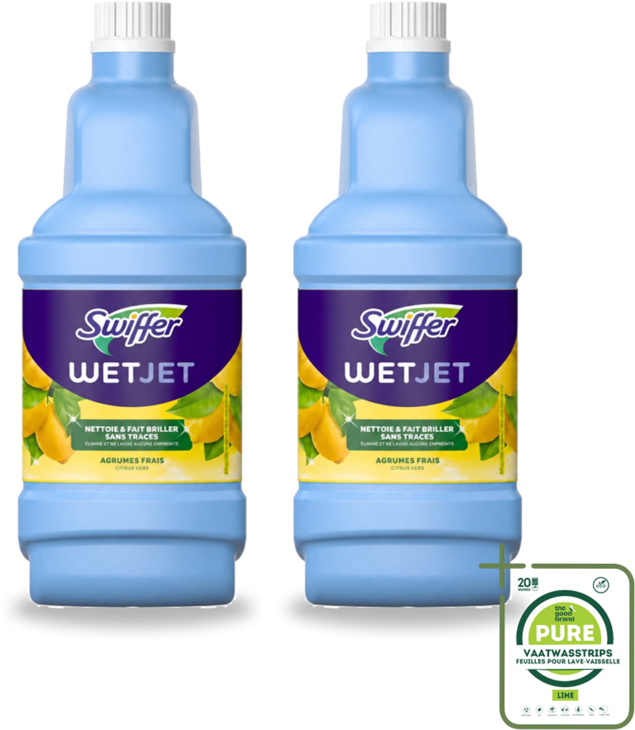 2 x Swiffer - WetJet Reinigingsmiddel – Dweilsysteem Navulling – Alles-in-één – 1,25 L - Grootverpakking - Vloerreiniging - Vet En Vlekken Verwijderen - Doekjes Met Vasthoudtechnologie - Spraymop - Dubbele Jetspray