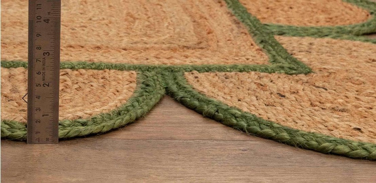 Geschulpte natuurlijke jute vloerkleden, natuurlijke kleur gevlochten Boheemse Farhouse tapijten (natuur/groen, 15 x 20 cm)