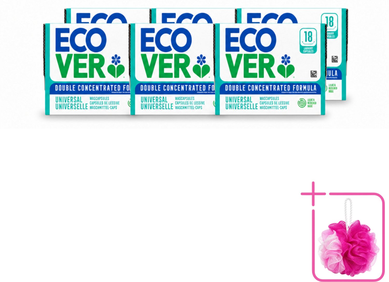 6 x Ecover - Wascapsules - Universal - Lilac & Rescued Rose - 18 Capsules - Bulkverpakking - Wascapsules - Douchemop - Wasmiddel