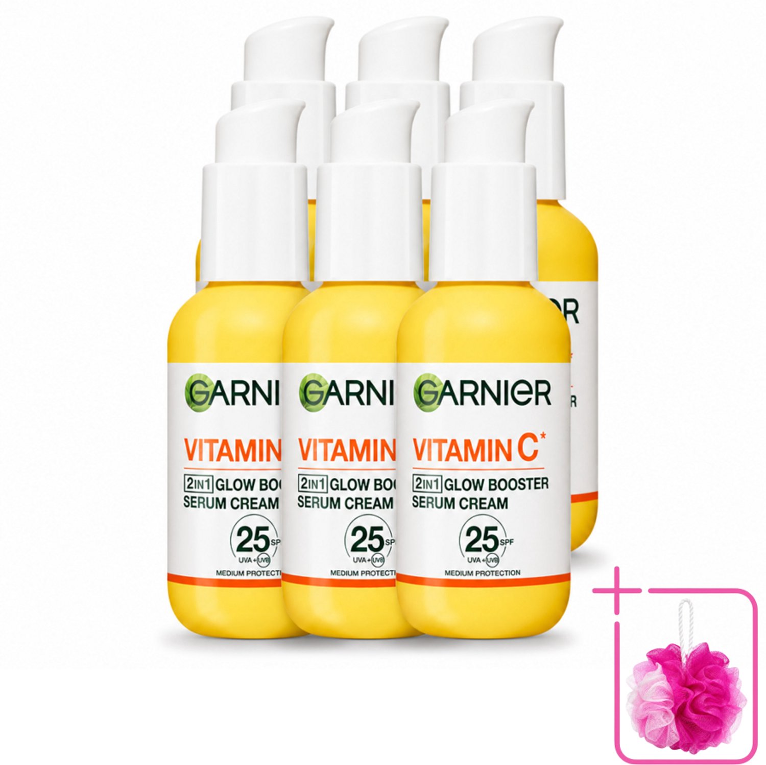 6 x Garnier - SkinActive - Serum Cream - Glow Booster - Vitamine C & SPF 25 - 50 ml - Bulkverpakking - Glow Booster - Douchemop - Vitamine C