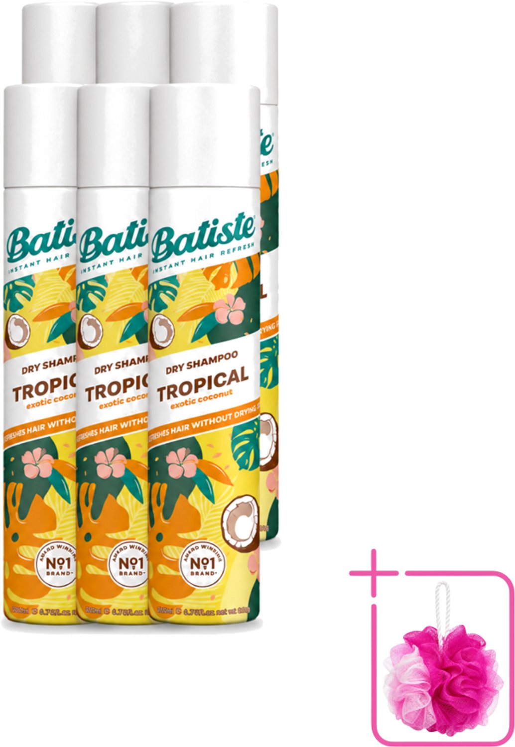 6 x Batiste - Tropical - Droogshampoo - Tropische Geur - Verfrist en Stylet - 200ml - Bulkverpakking - Droogshampoo - Douchemop - Fris haar