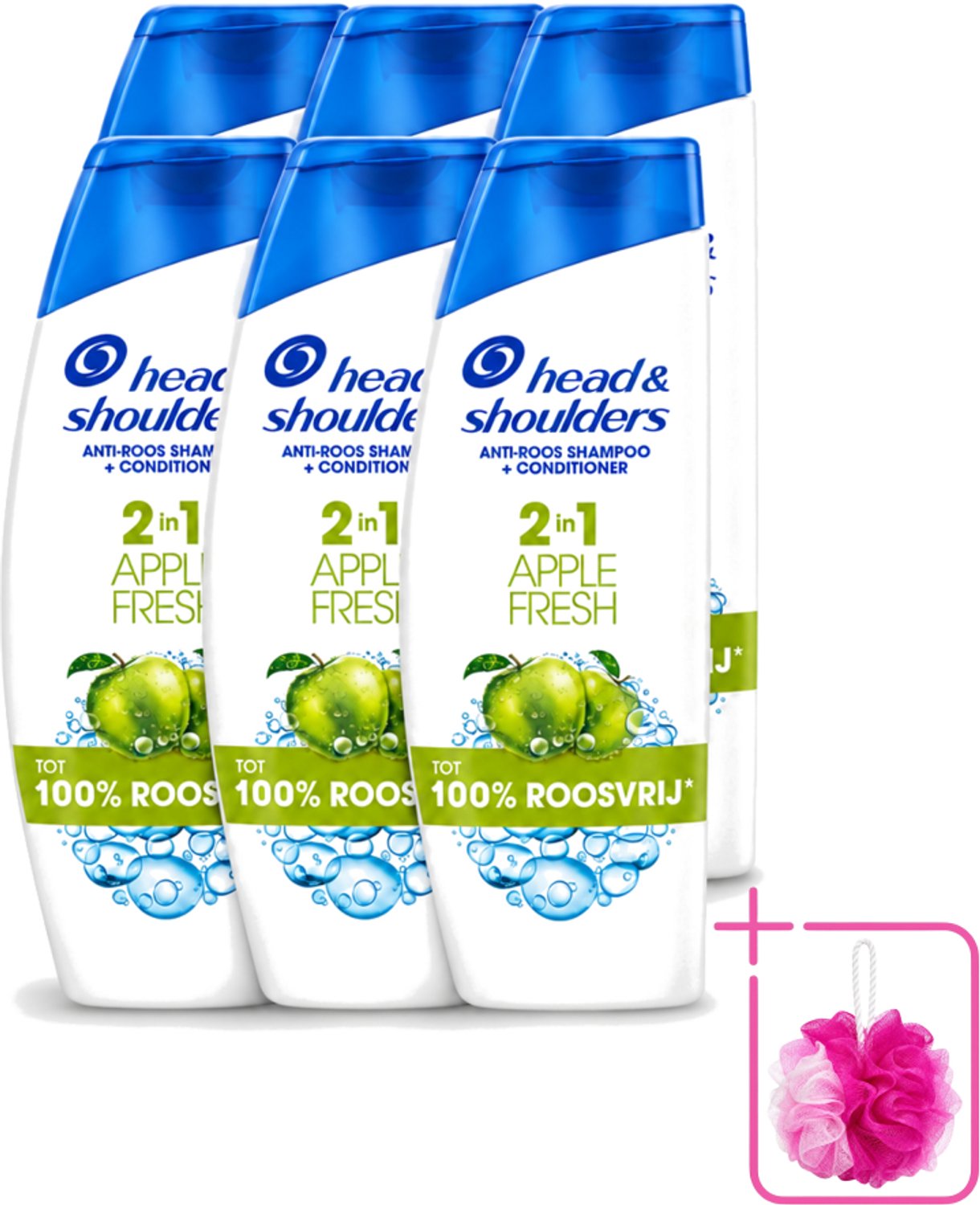 6 x Head & Shoulders - Shampoo - 2-in-1 - Apple Fresh - 100% Roosvrij - 300 ml - Bulkverpakking - Anti-roos shampoo - Douchemop - Hoofdproblemen