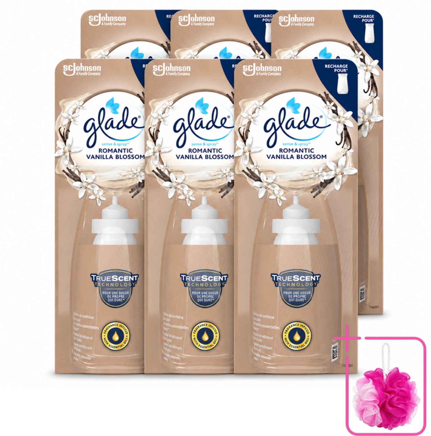 6 x Glade - Sense & Spray - Romantic Vanillebloesem - 18 ml - Bulkverpakking - Romantische geur - Douchemop - Geurafgifte