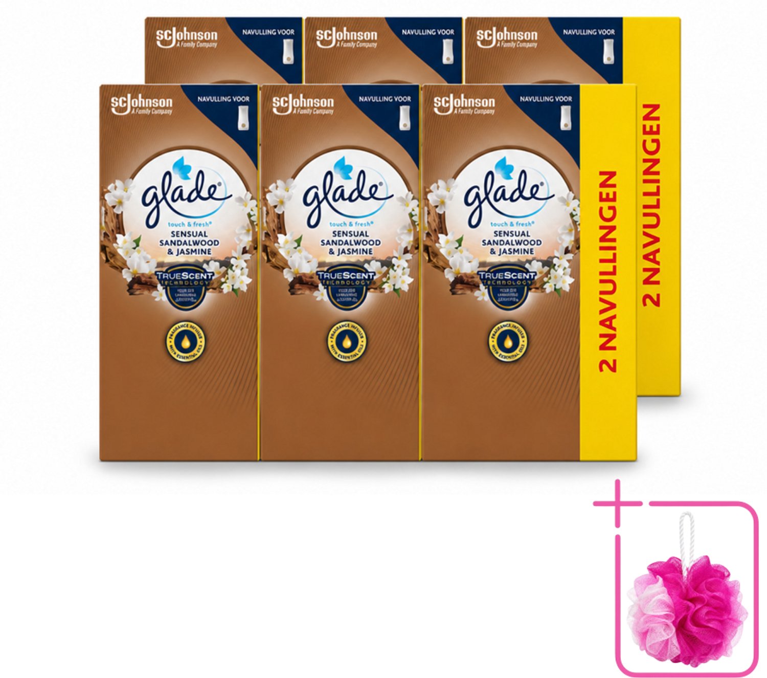 6 x Glade - Touch & Fresh Navulling - Sensual Sandelhout Jasmijn - 2 × 10 ml - Bulkverpakking - Geur navulling - Douchemop - Glade Sensual Sandalwood Jasmine