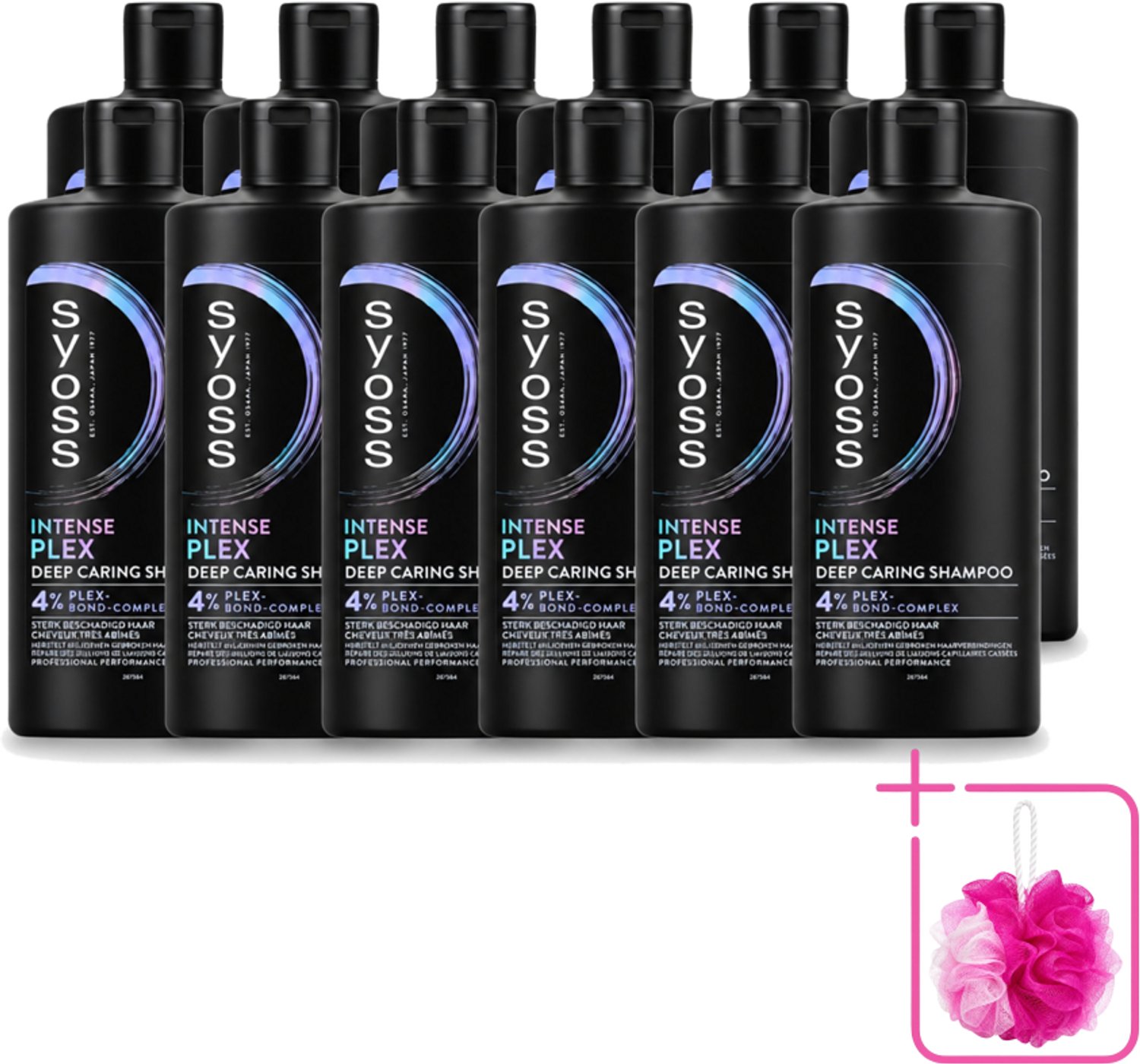 12 x SYOSS - Plex - Shampoo - Langdurige Styling - 440ml - Bulkverpakking - Beschadigd haar herstellen - Douchemop - Haar herstel shampoo