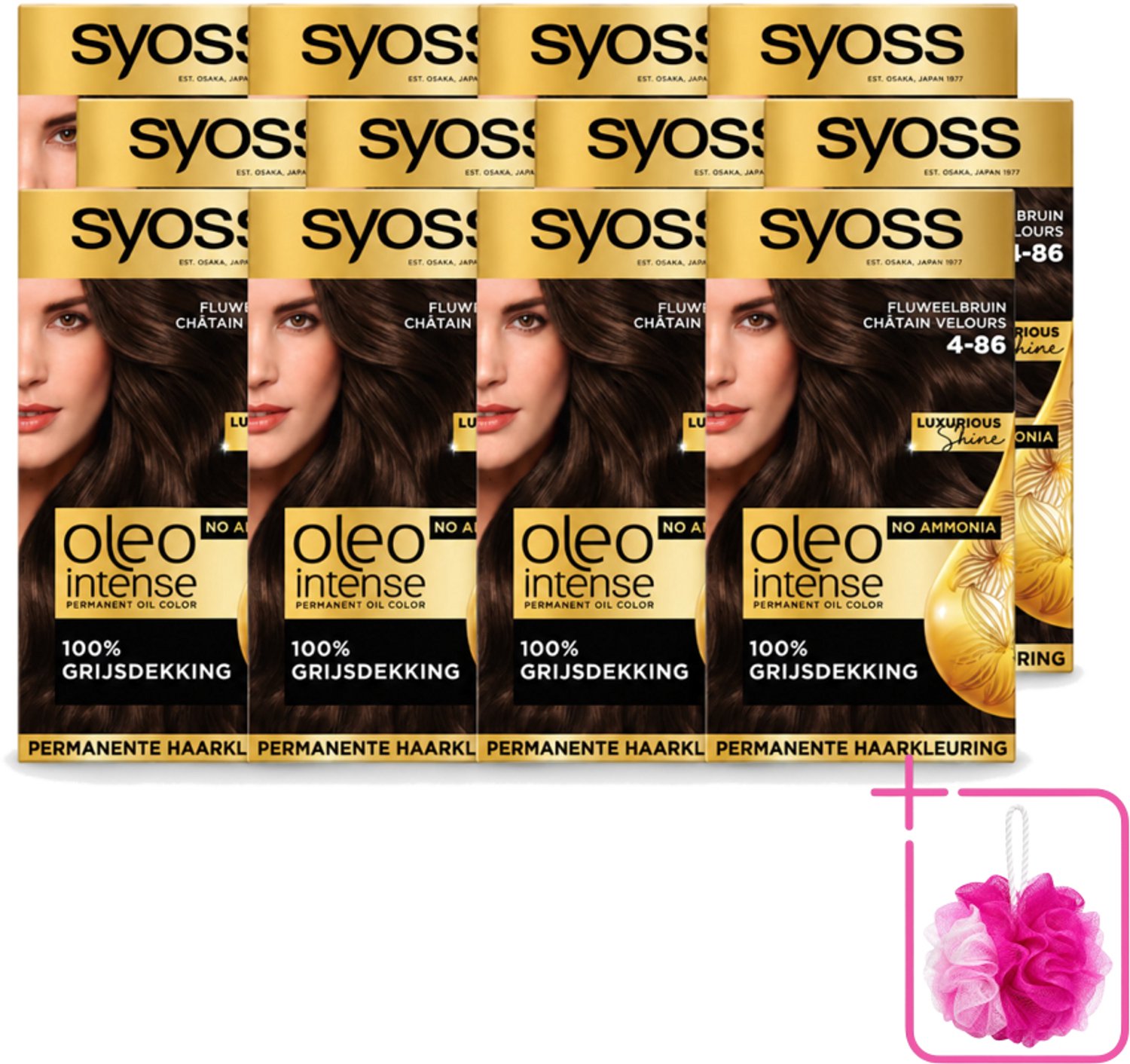 12 x SYOSS - Oleo Intense 4-86 - Haarverf - Permanente Haarkleuring - Fluweelbruin - Langdurige Kleur - Bulkverpakking - Haarkleuring zonder ammoniak - Douchemop - Fluweelbruin