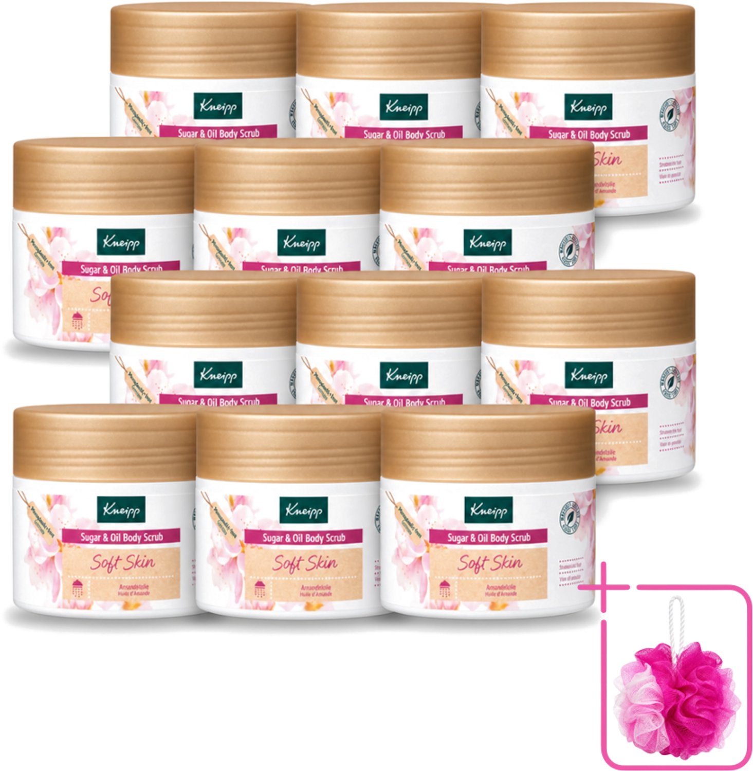 12 x Kneipp - Body scrub - Sugar & Oil - Soft Skin - Voor droge en gevoelige huid - 220 g - Bulkverpakking - Huidverzorging - Douchemop - Suiker scrubb