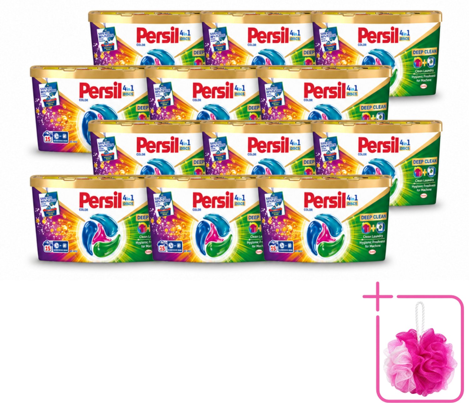 12 x Persil - Wasmiddel - Wasmiddelcapsules Discs Gekleurde Was - Voor Gekleurde Was - 15 wasbeurten - Bulkverpakking - Kleur - Douchemop - Wasmiddel
