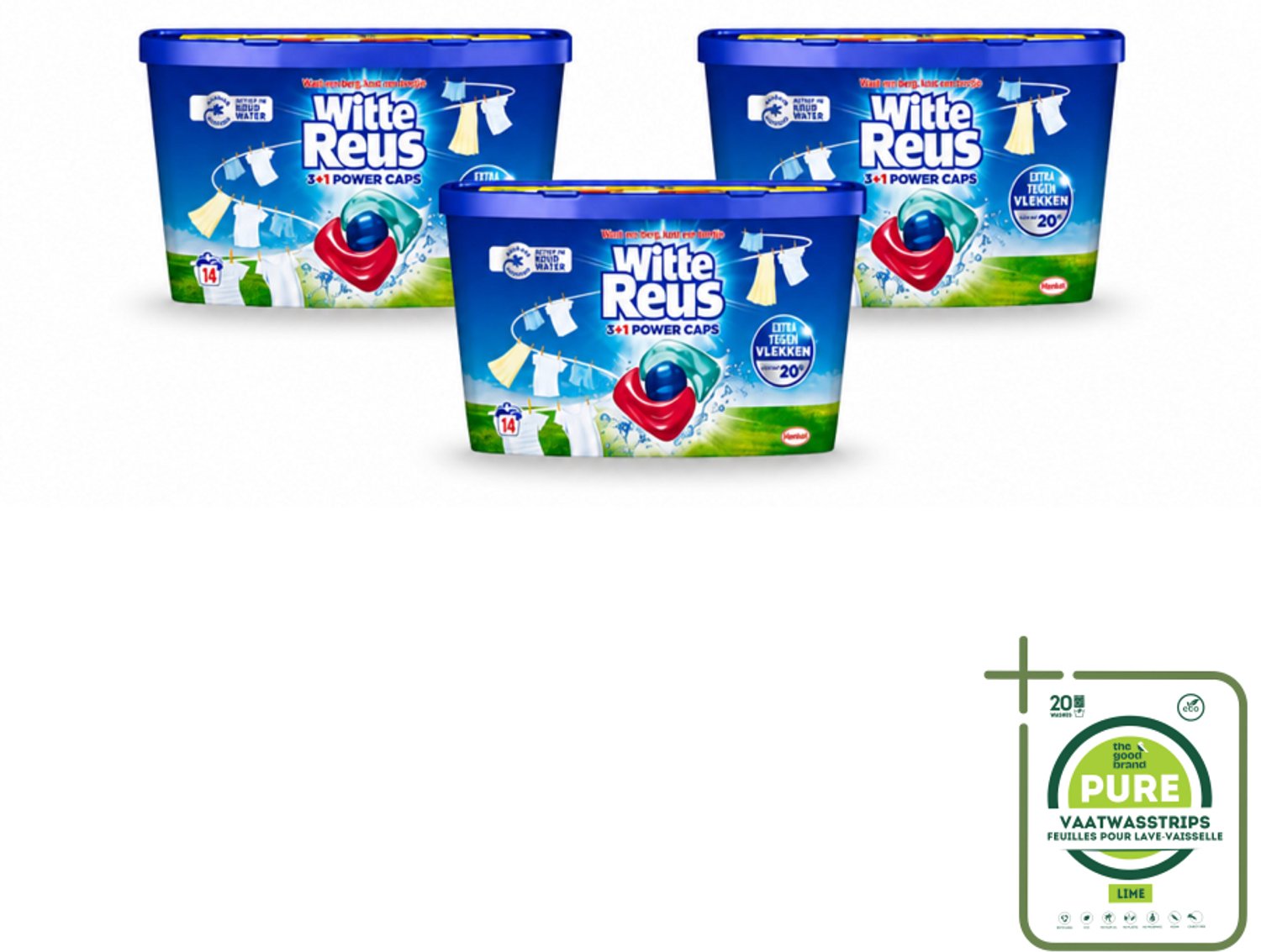 3 x Witte Reus - Wasmiddel - Power Caps 3+1 - 14 Capsules - Grootverpakking - Vaatwasstrips - Wasmiddel - Wascapsule - Reiniging - Witte Wasmiddel - Krachtige Wasmiddel