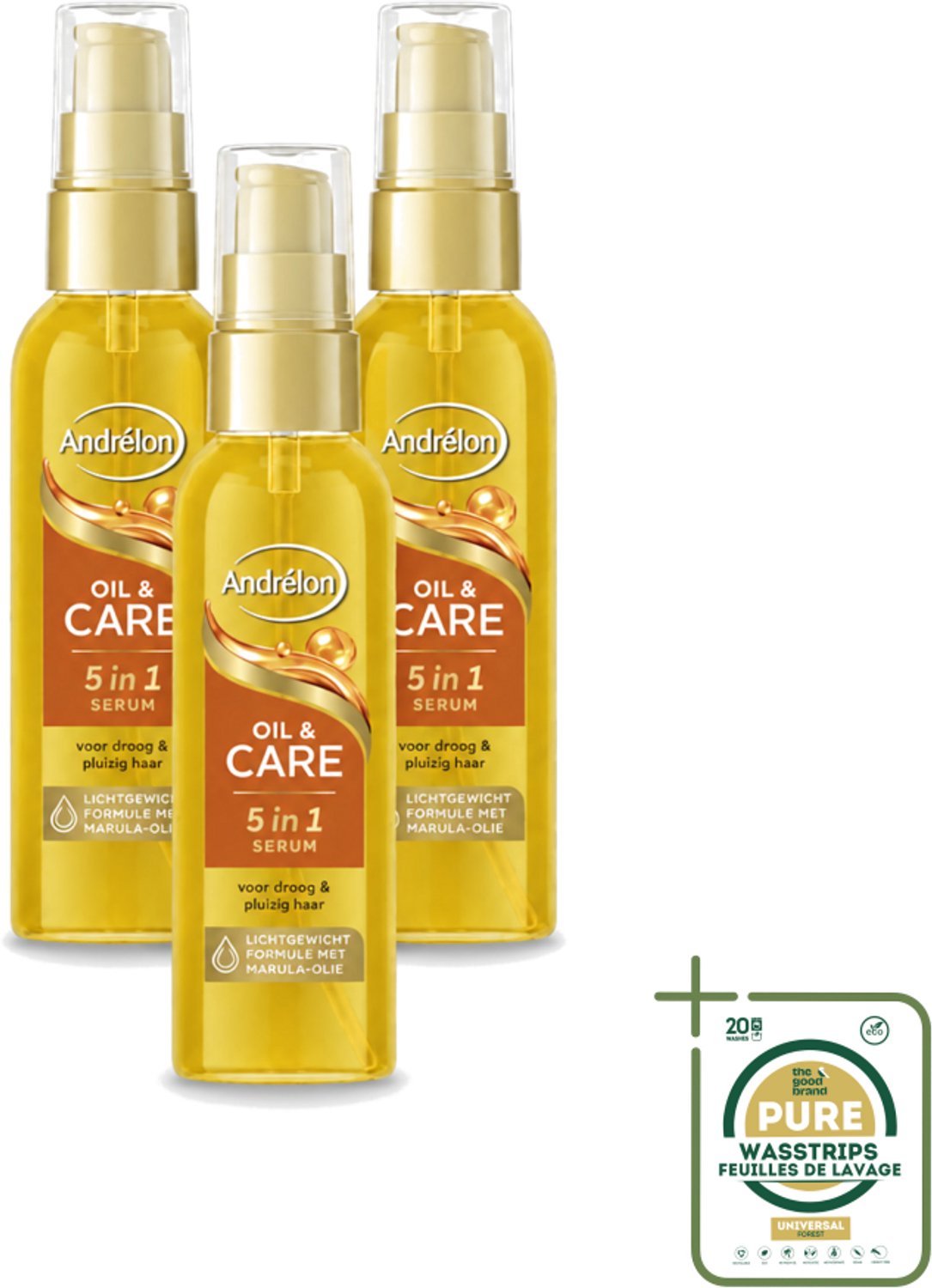 3 x Andrélon – Haarserum – Oil & Care – 75 ml - Wasstrips - Haarserum - Pluisbestrijding - Glansgeven - Haarverzorging - Haarontwarming