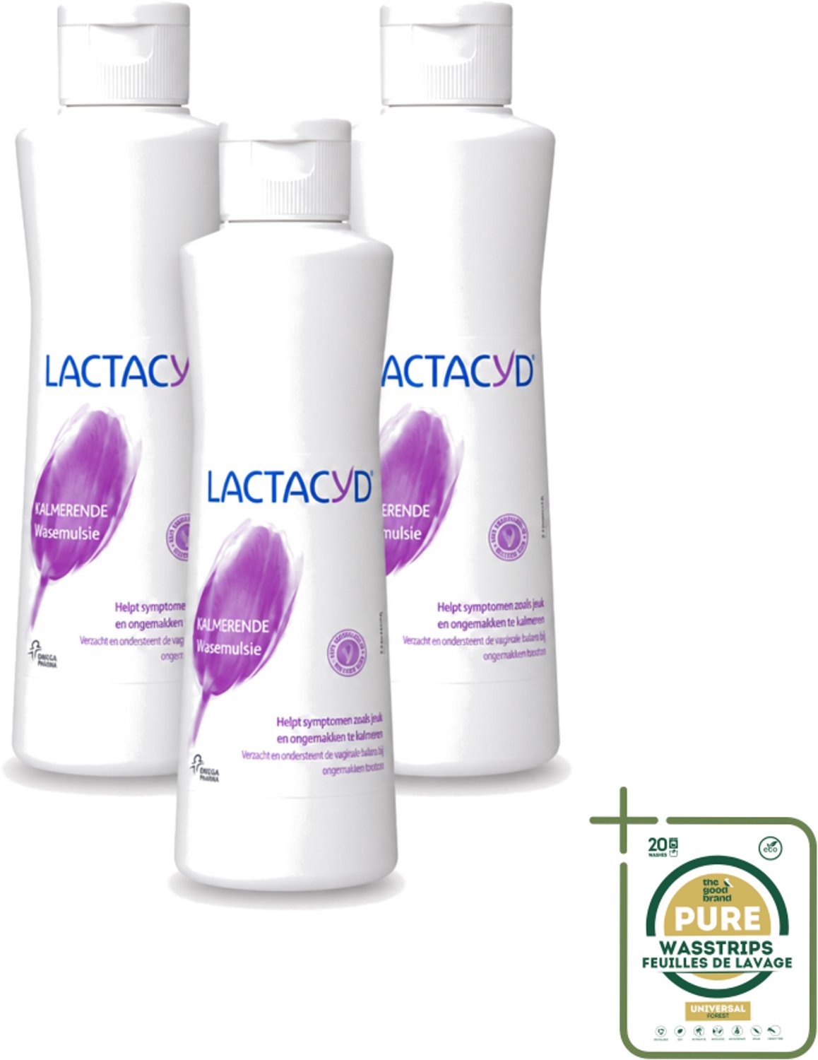 3 x Lactacyd – Kalmerend – Verzachtend – 250 ml - Wasstrips - Intieme Wasemulsie - Kalmerende Wasemulsie - Jeuk Verlicht - Roodheid Verlicht - Intieme Verzorging