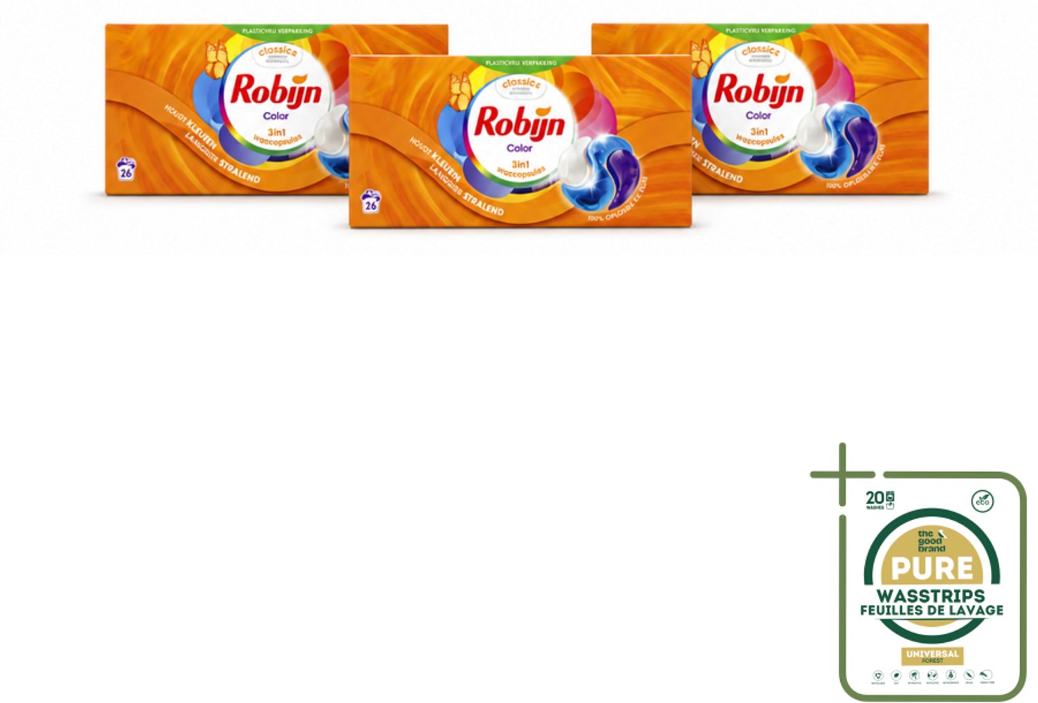 3 x Robijn – 3-in-1 Wascapsules – Color - 26 Capsules - Wasstrips - Kleurverzorging - Wascapsules - Wasmiddel - Kleurbehoud - Frisheid