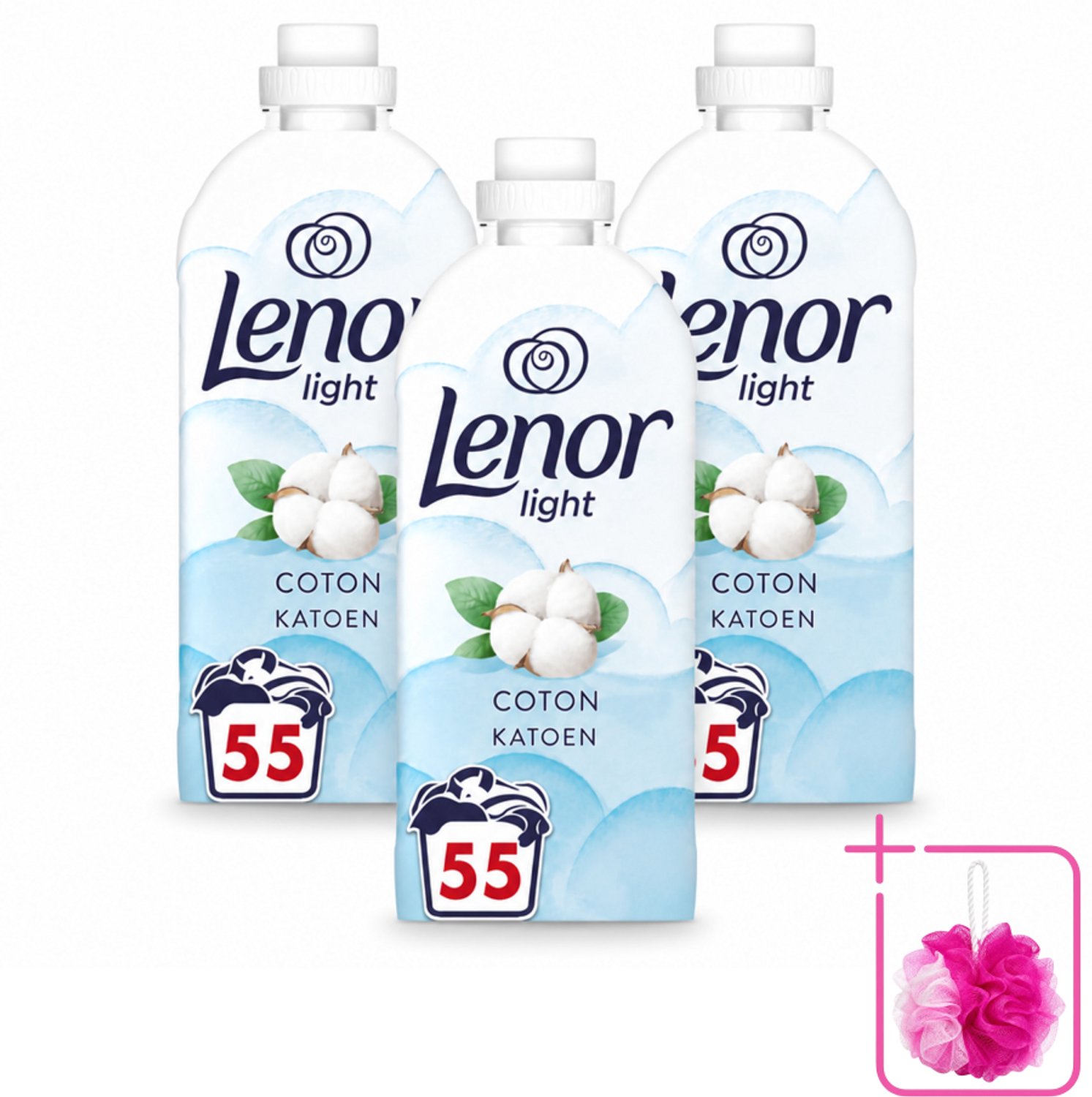 3 x Lenor Light - Wasverzachter - Katoen - Fris & Zacht - 55 Wasbeurten - Bulkverpakking - Wasverzachter katoen - Douchemop - Wasverzachter fris