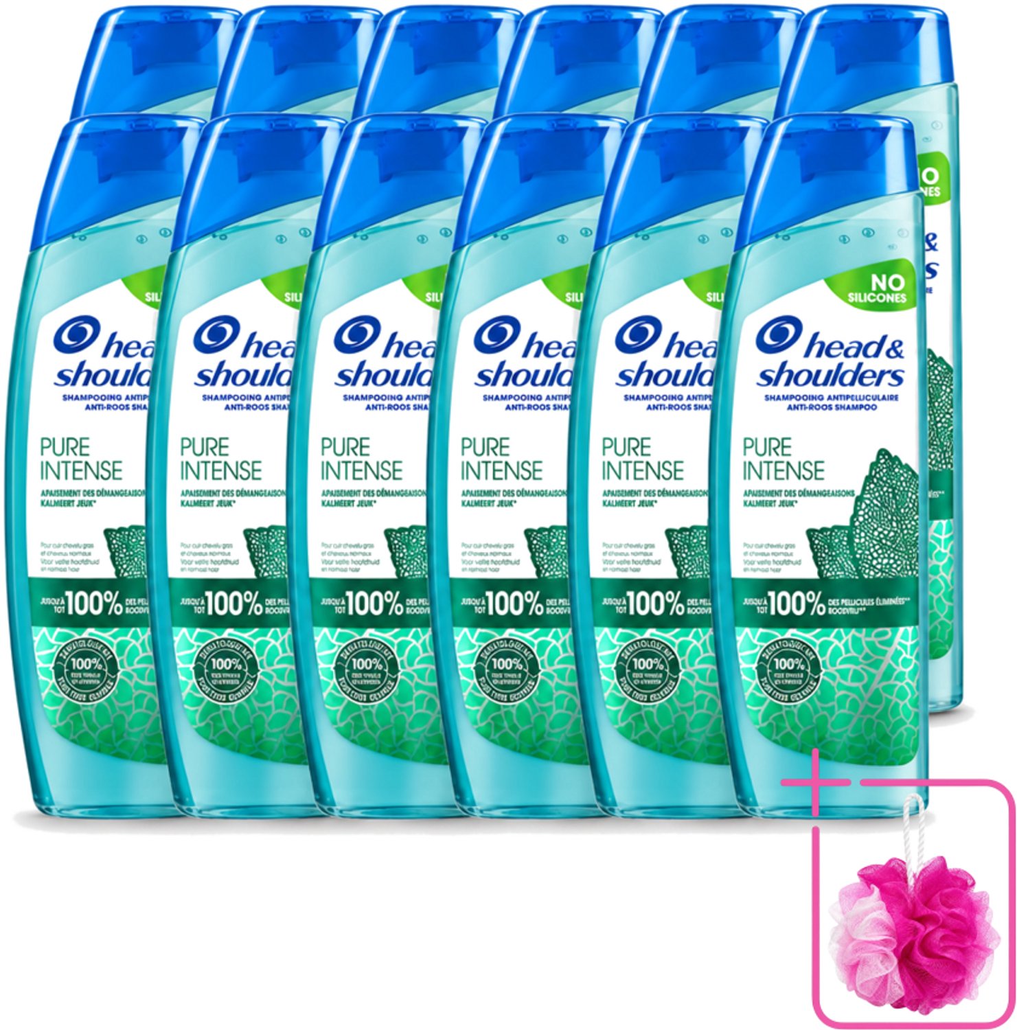 12 x Head & Shoulders – Shampoo – Pure Intense Kalmeert Jeuk – 250 ml - Bulkverpakking - Anti-roos shampoo - Douchemop - Shampoo bij jeukende hoofdhuid