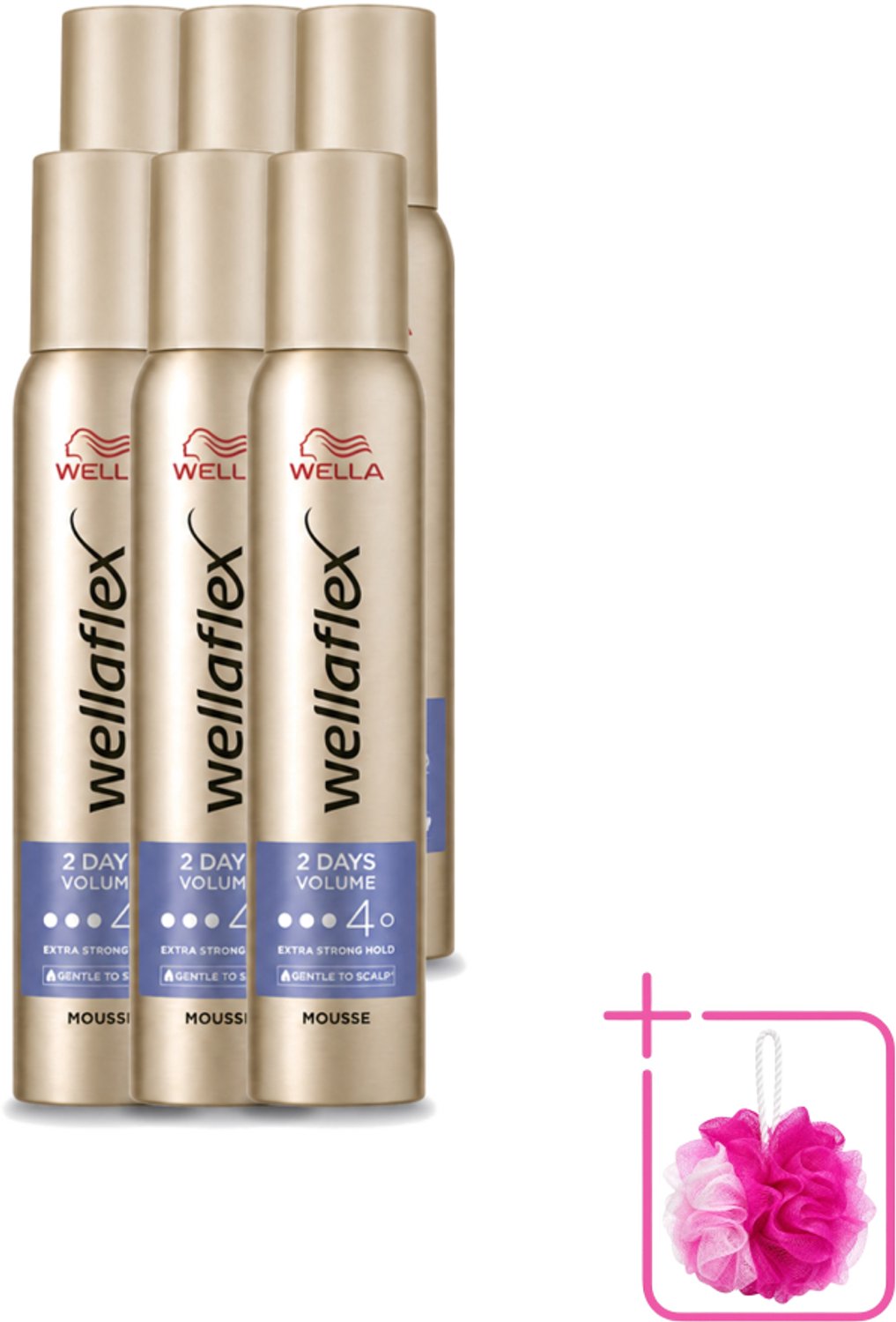 6 x Wella – Flex 2 Days Volume – Haarmousse – 200 ml - Bulkverpakking - 2 dagen volume - Douchemop - Haarmousse