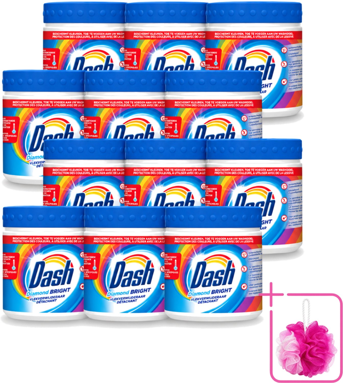 12 x Dash – Vlekverwijderaar – Diamond Bright Kleur – 500 g - Bulkverpakking - Waspoeder - Douchemop - Vlekverwijderaar