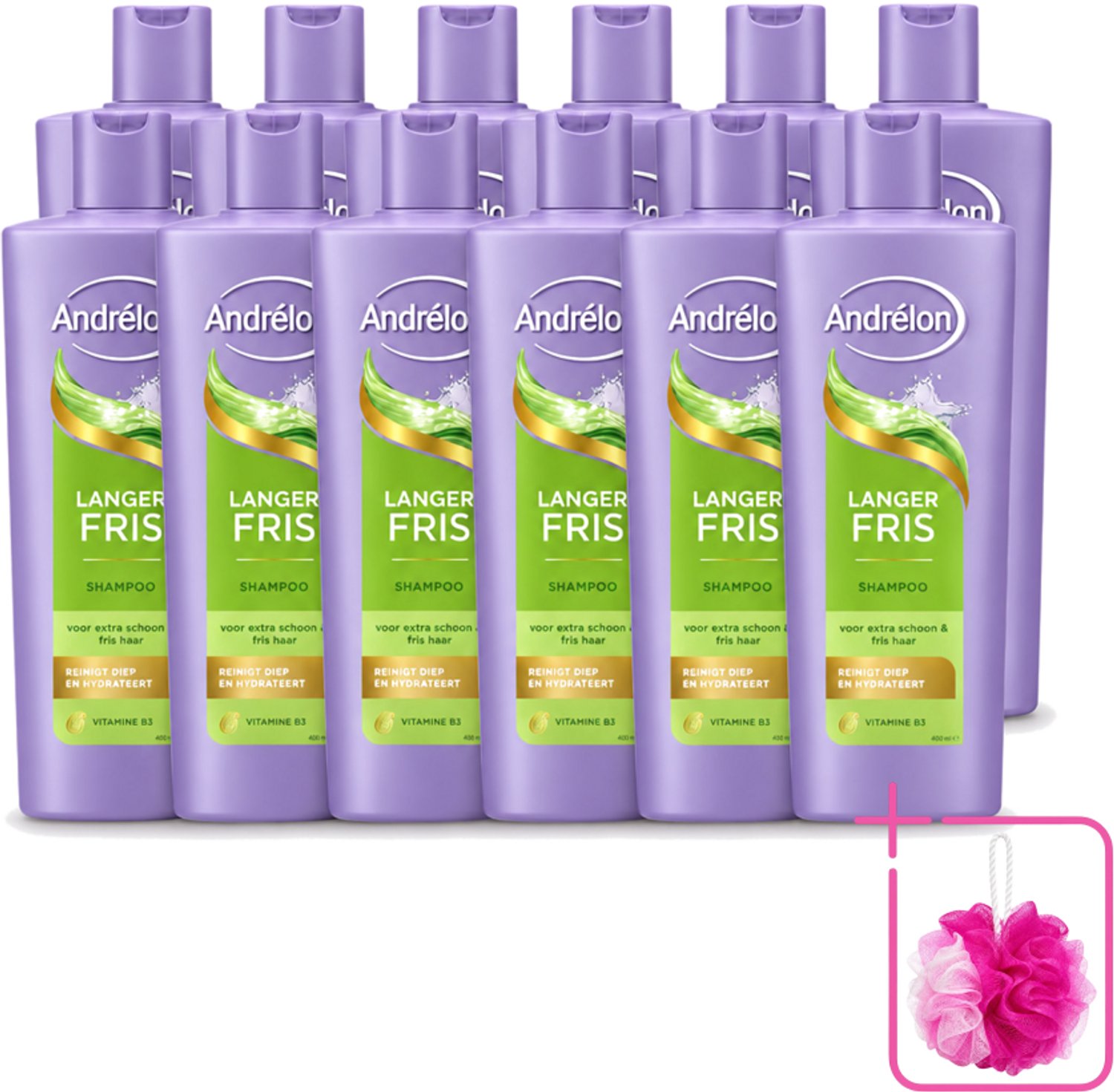 12 x Andrélon – Shampoo – Langer Fris – 400 ml - Bulkverpakking - Luchtig haar - Douchemop - Fris haar
