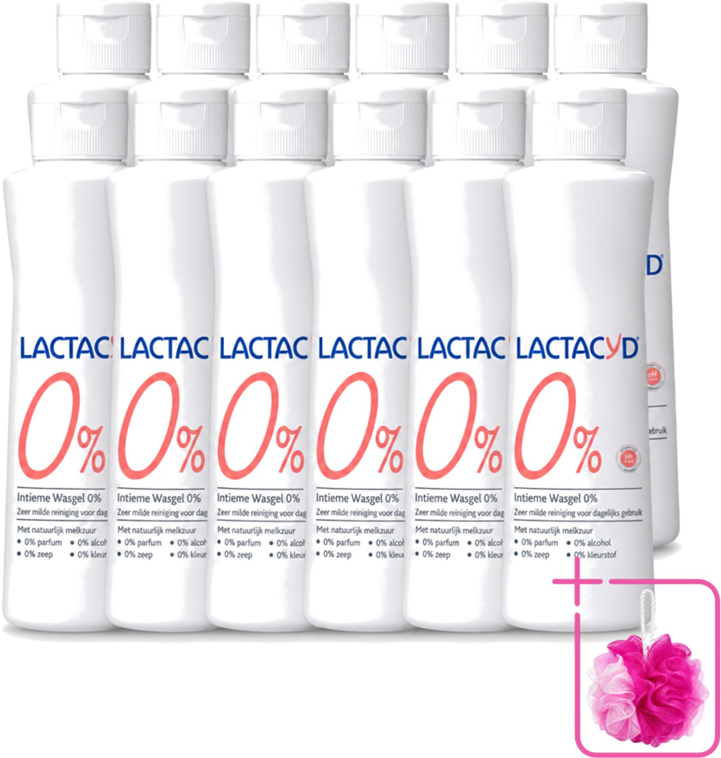 12 x Lactacyd – 0% – Milde Wasgel – 250 ml - Bulkverpakking - Intieme wasgel - Douchemop - Gevoelige huid