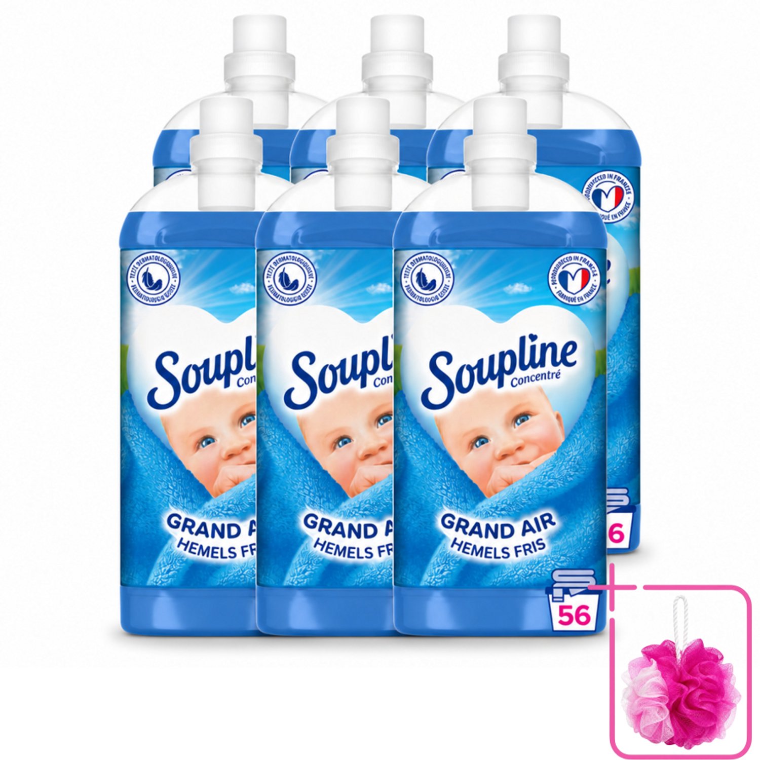 6 x Soupline - Wasverzachter - Hemels Fris - 1350 ml - Bulkverpakking - Wasverzachter - Douchemop - Wasgoed