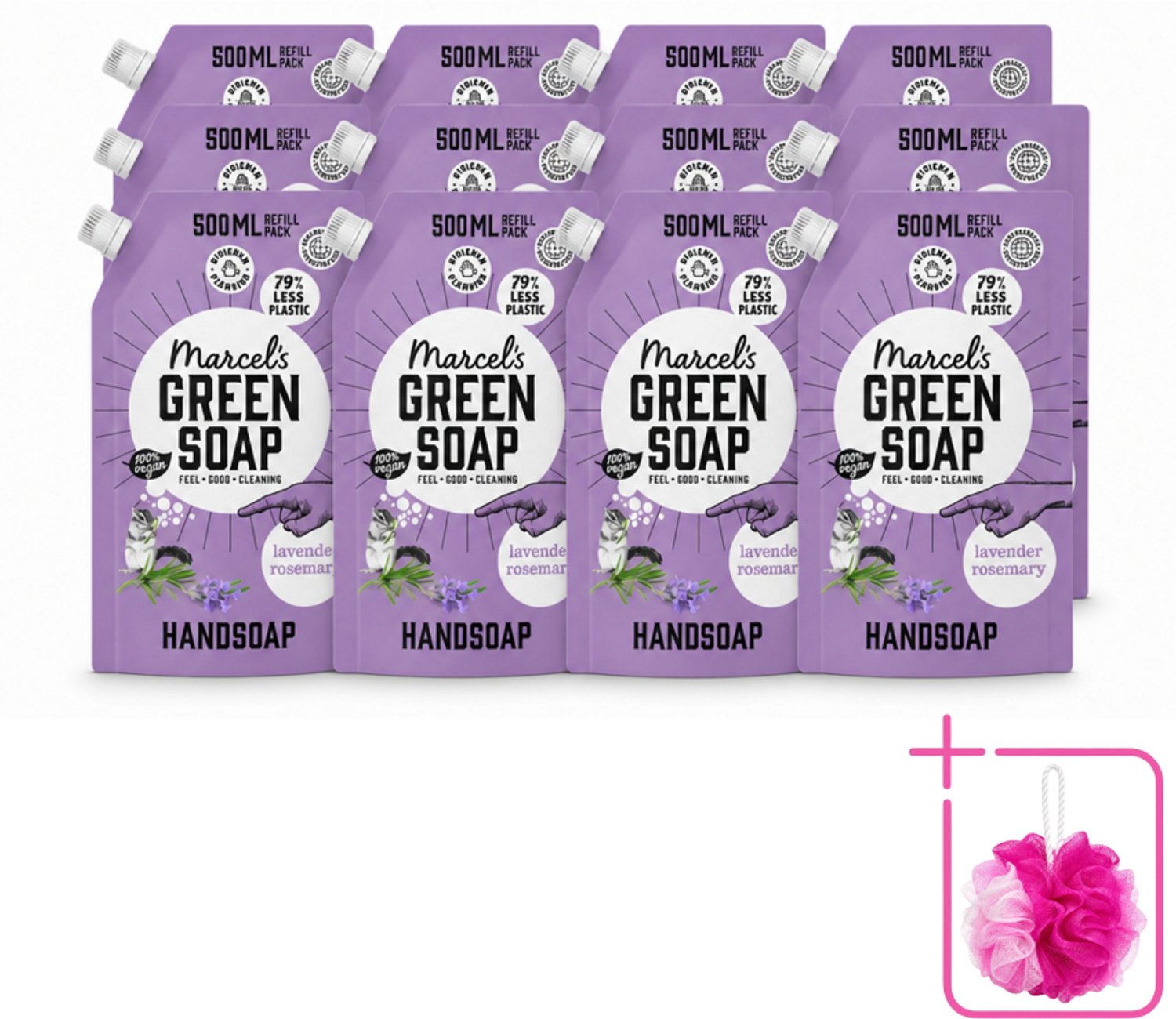 12 x Marcel’s Green Soap – Handzeep Navulling – Lavendel & Rozemarijn – 500 ml - Bulkverpakking - Handzeep - Douchemop - Natuurlijke handzeep