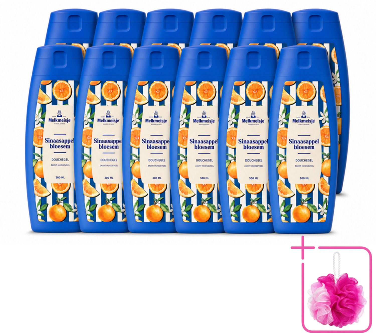 12 x Melkmeisje – Douchegel – Sinaasappelbloesem – 300 ml - Bulkverpakking - Douchegel sinaasappel - Douchemop - Douchegel sinaasappelbloesem