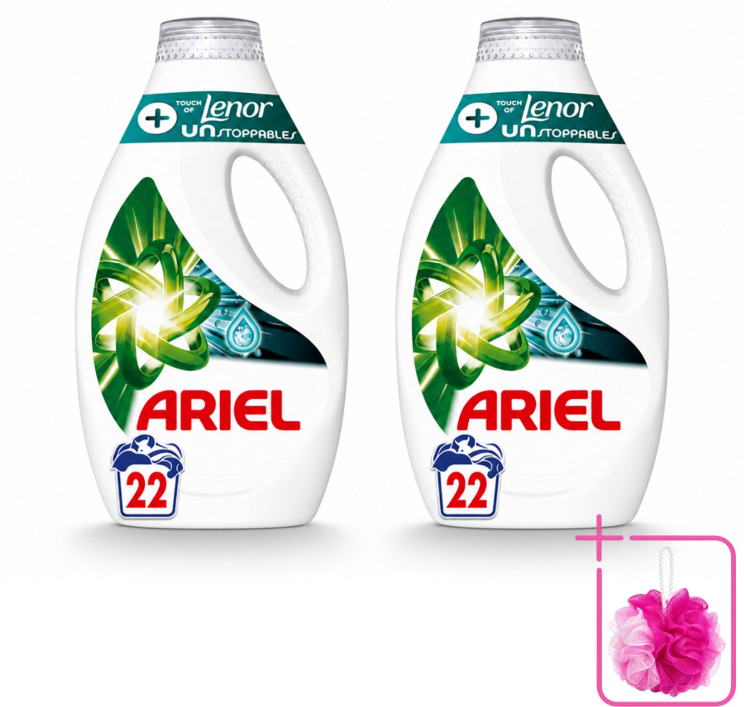 2 x Ariel – +Touch van Lenor Unstoppables – Vloeibaar Wasmiddel – 990 ml - Bulkverpakking - Wasmiddel - Douchemop - Vlekverwijdering