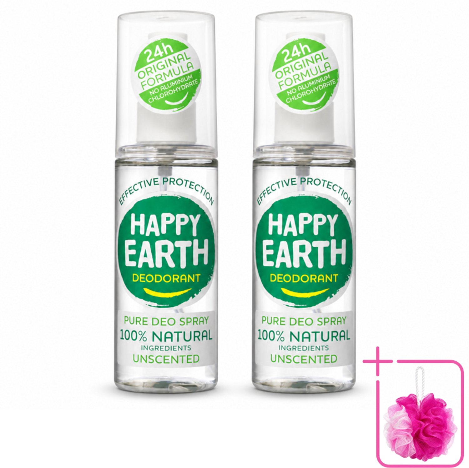 2 x Happy Earth – Deodorant Spray – 100% Natuurlijk Unscented – 100 ml - Bulkverpakking - Geurloos deodorant - Douchemop - Hypoallergene deodorant