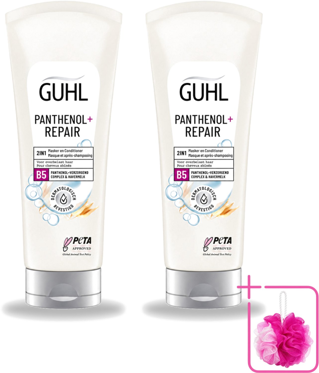 2 x Guhl – 2-in-1 Masker & Conditioner – Panthenol+Repair – 200 ml - Bulkverpakking - Haarmasker - Douchemop - Conditioner