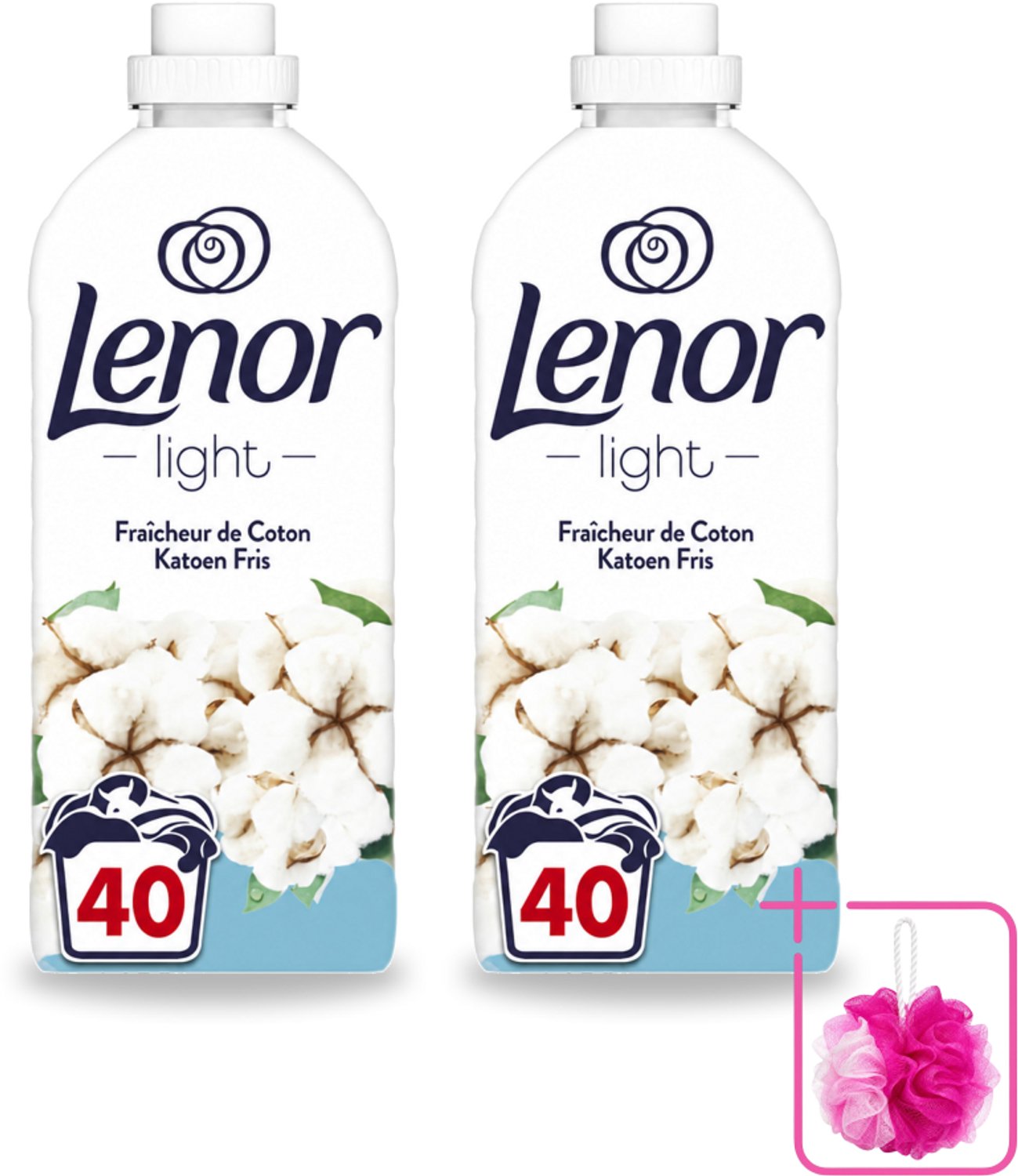 2 x Lenor Light - Wasverzachter - Katoen Fris - Fris & Zacht - 40 Wasbeurten - Bulkverpakking - Wasverzachter katoen - Douchemop - Wasverzachter katoen fris