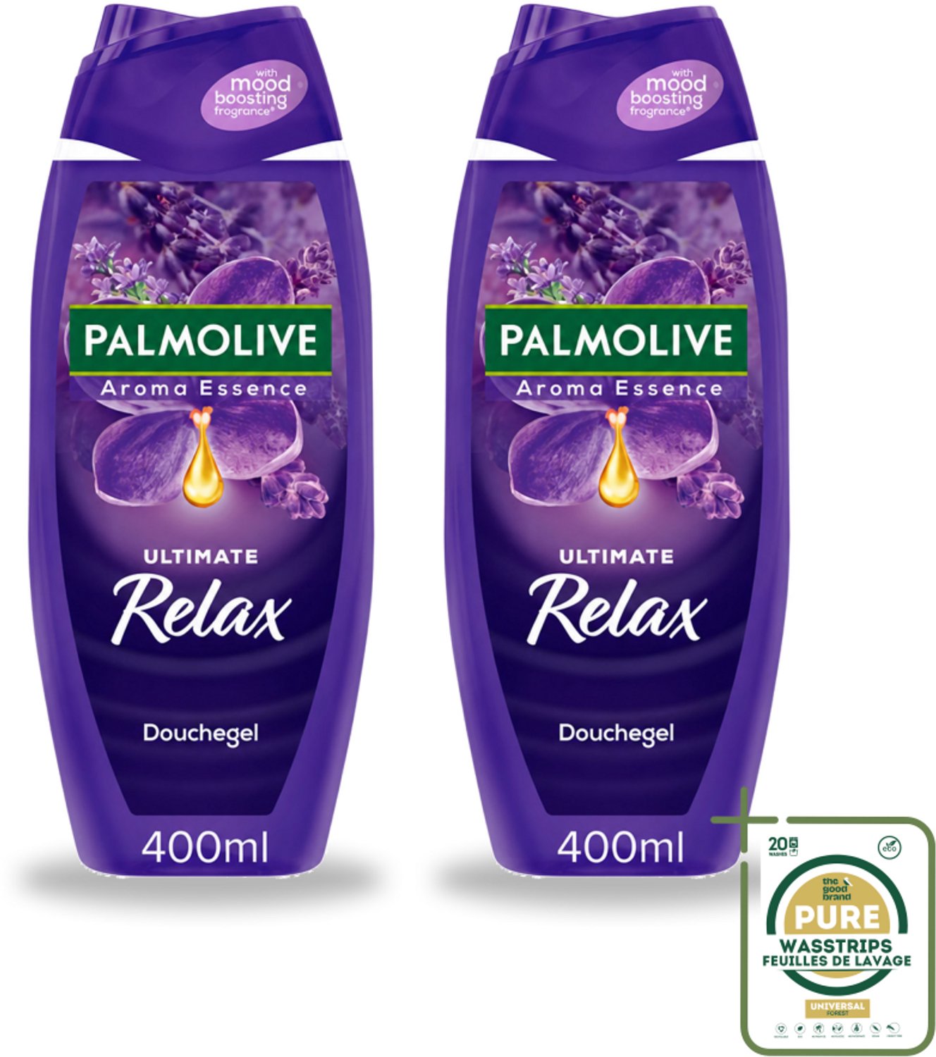 2 x Palmolive - Aroma Essences Ultimate Relax - Douchegel - Ontspannende Geur - 400 ml - Wasstrips - Douchegel - Ontspannende Geur - Lavendel - Natuurlijke Geur - Huid Verzorging