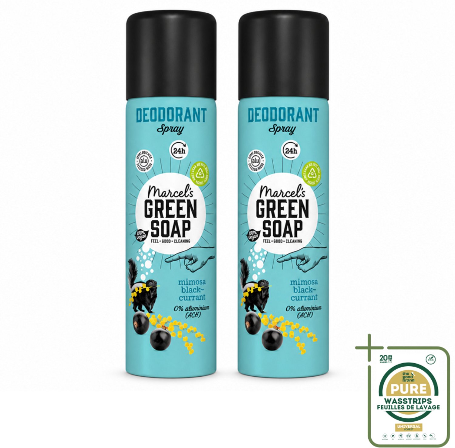 2 x Marcel's Green Soap - Deodorant Spray - Mimosa & Blackcurrant - Langdurige frisheid - 150 ml - Wasstrips - Deodorant Spray - Geur - Frisheid - Mimosa - Zwarte Bes