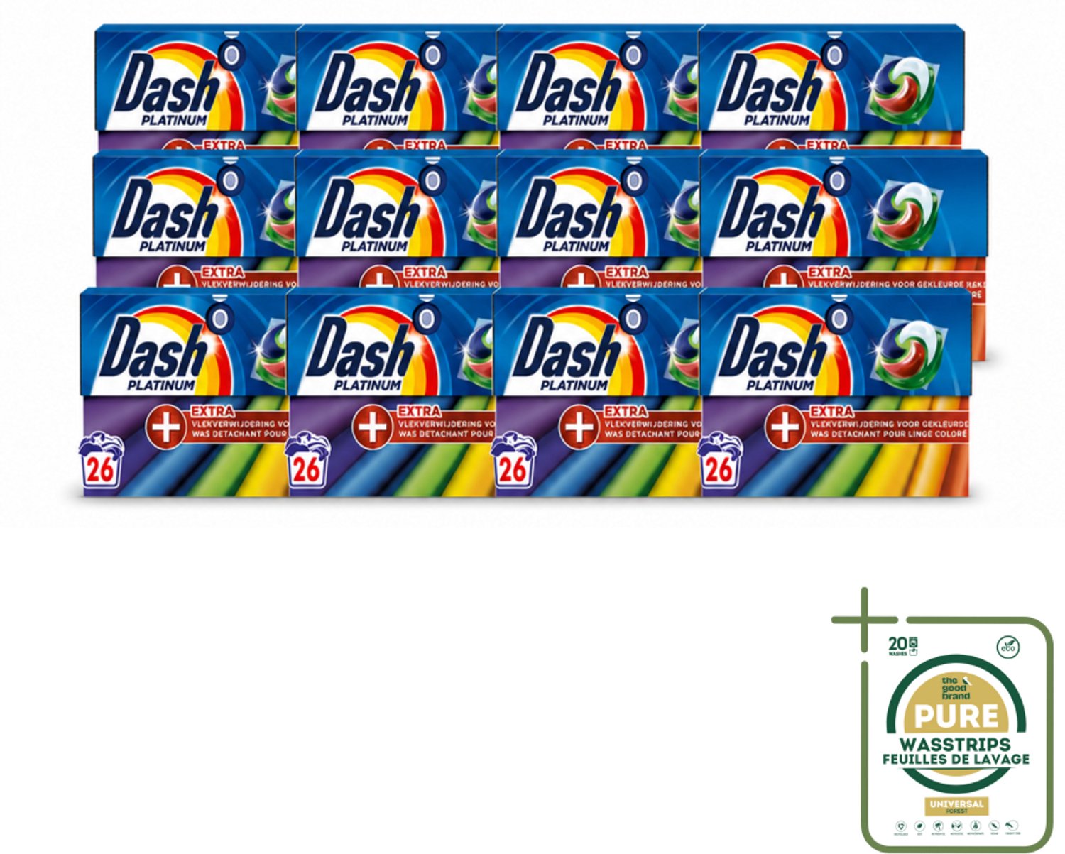12 x Dash – Wasmiddelcapsules – 4in1 Pods + Extra Vlekverwijdering Color – 26 capsules - Wasstrips - Wasmiddel Capsules - Vlekverwijdering - Gekleurde Was - Kleurbehoud - 4 In 1 Wasmiddel
