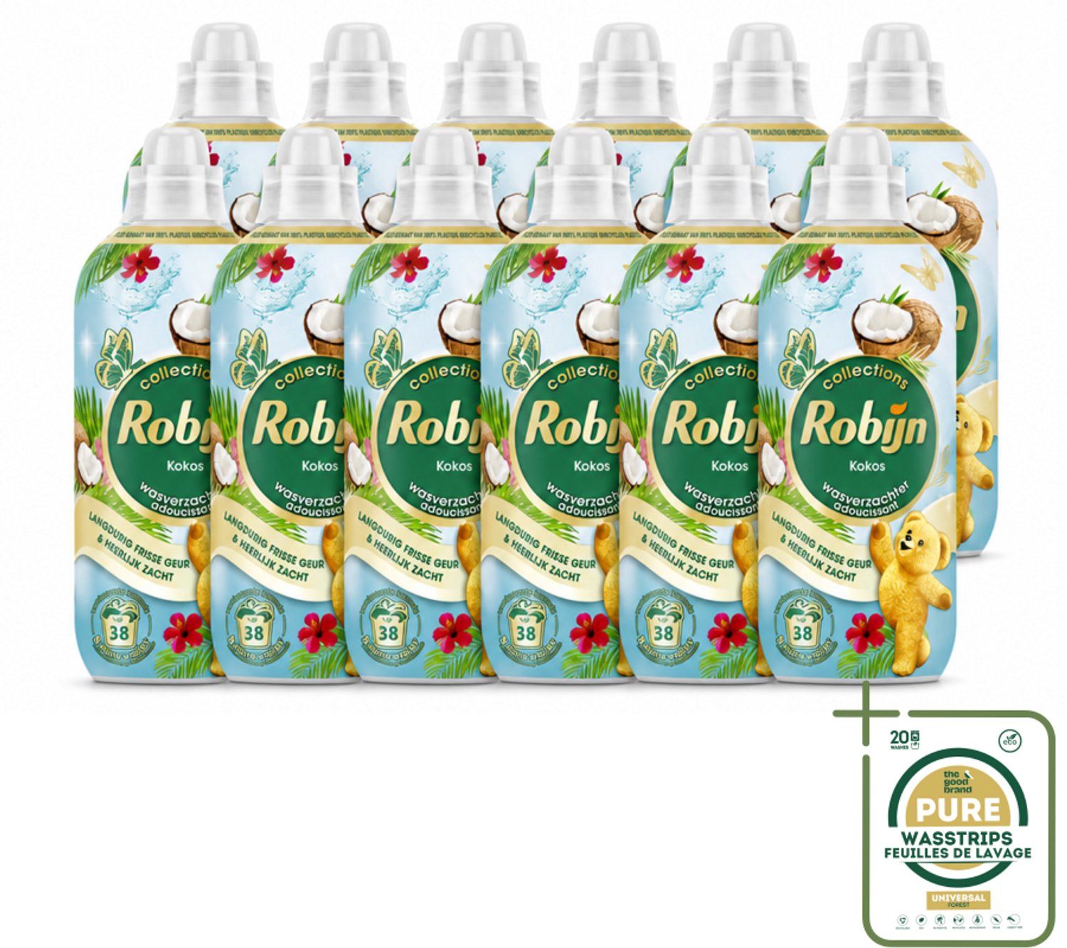 12 x Robijn – Wasverzachter – Kokos Sensation – 765 ml - Wasstrips - Wasverzachter Kokos - Wasverzachter Fris - Wasverzachter Tropisch - Wasverzachter Voor Kleding - Wasverzachter Voor Beddengoed