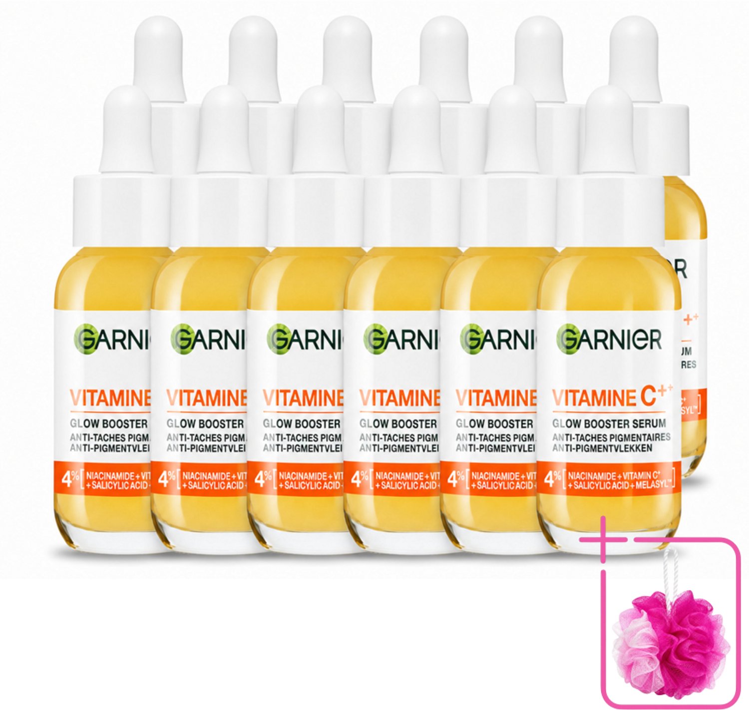 12 x Garnier - SkinActive - Serum - Vitamine C - Tegen Pigmentvlekken - Niacinamide & Salicylzuur - 30 ml - Bulkverpakking - Vitamine c serum - Douchemop - Pigmentvlekken