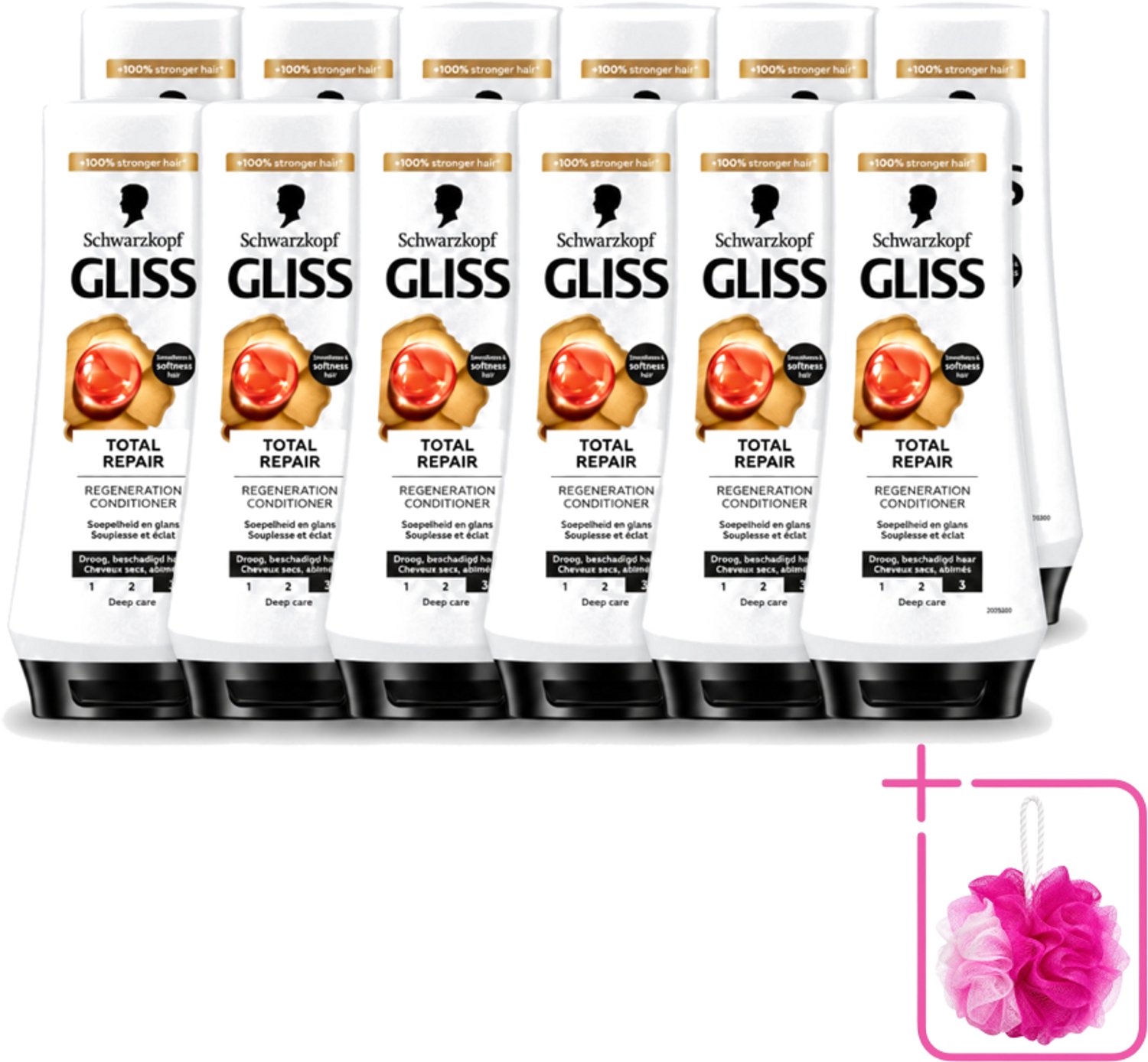 12 x Gliss - Hair Repair - Conditioner voor Totaal Herstel - 200 ml - Bulkverpakking - Haarherstel - Douchemop - Droog haar