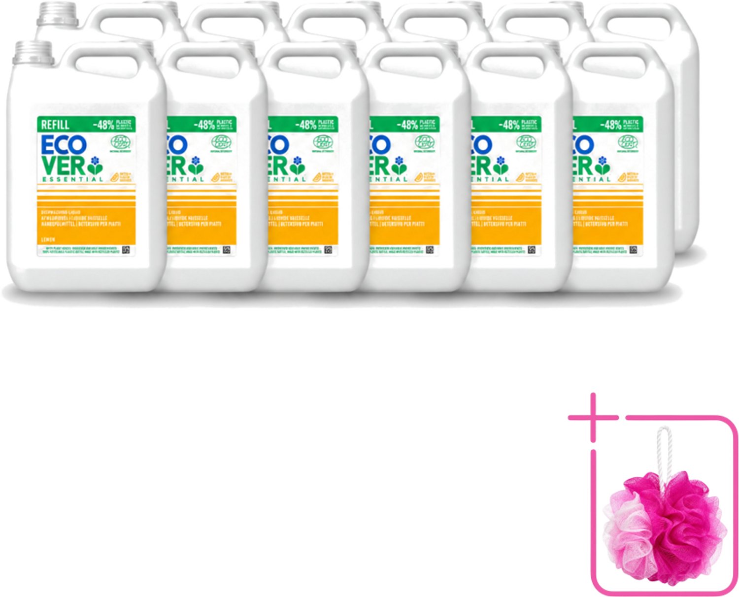 12 x Ecover - Afwasmiddel - Essential Citroen - 5 liter - Bulkverpakking - Afwasmiddel citroen - Douchemop - Natuurlijk afwasmiddel