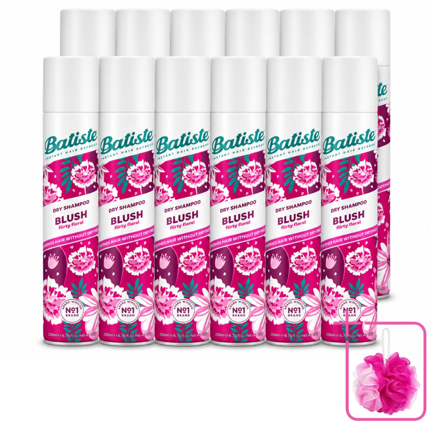 12 x Batiste - Blush - Droogshampoo - Bloemige Geur - Frist Op en Geeft Textuur - 200ml - Bulkverpakking - Droogshampoo - Douchemop - Haar opfrissen