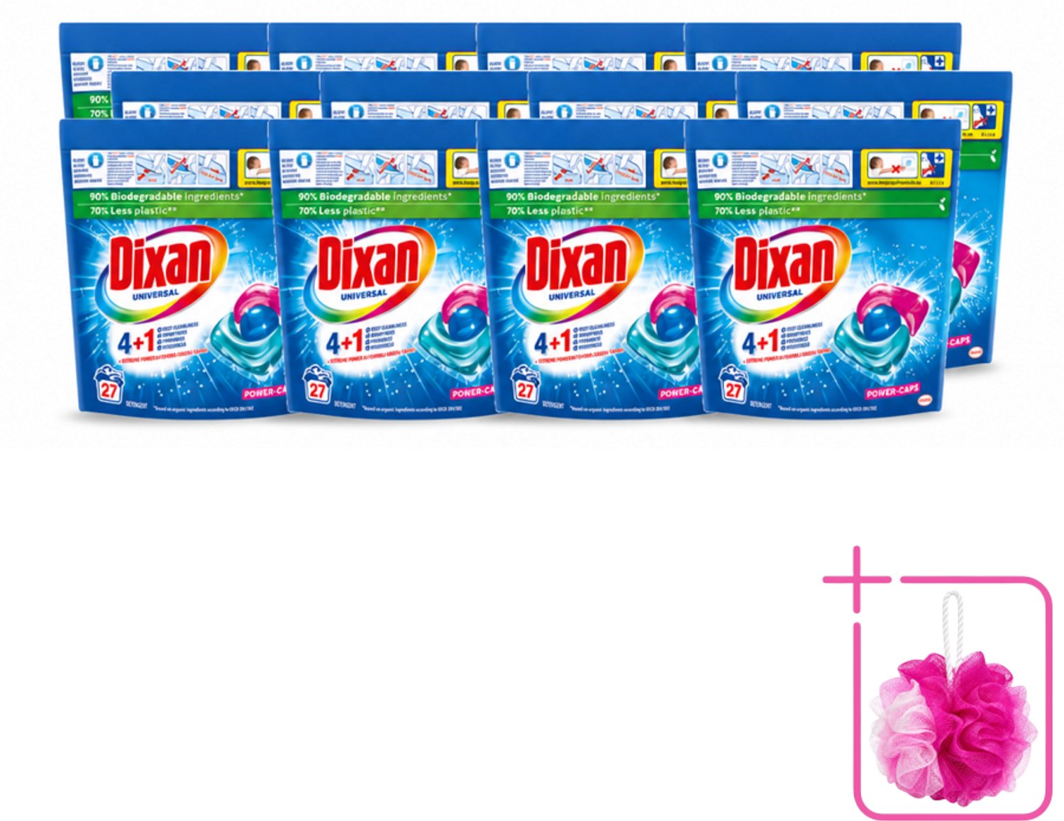 12 x Dixan - Wasmiddelcapsules - Universeel - 27 wasbeurten - Bulkverpakking - Wasmiddel - Douchemop - Wascapsules