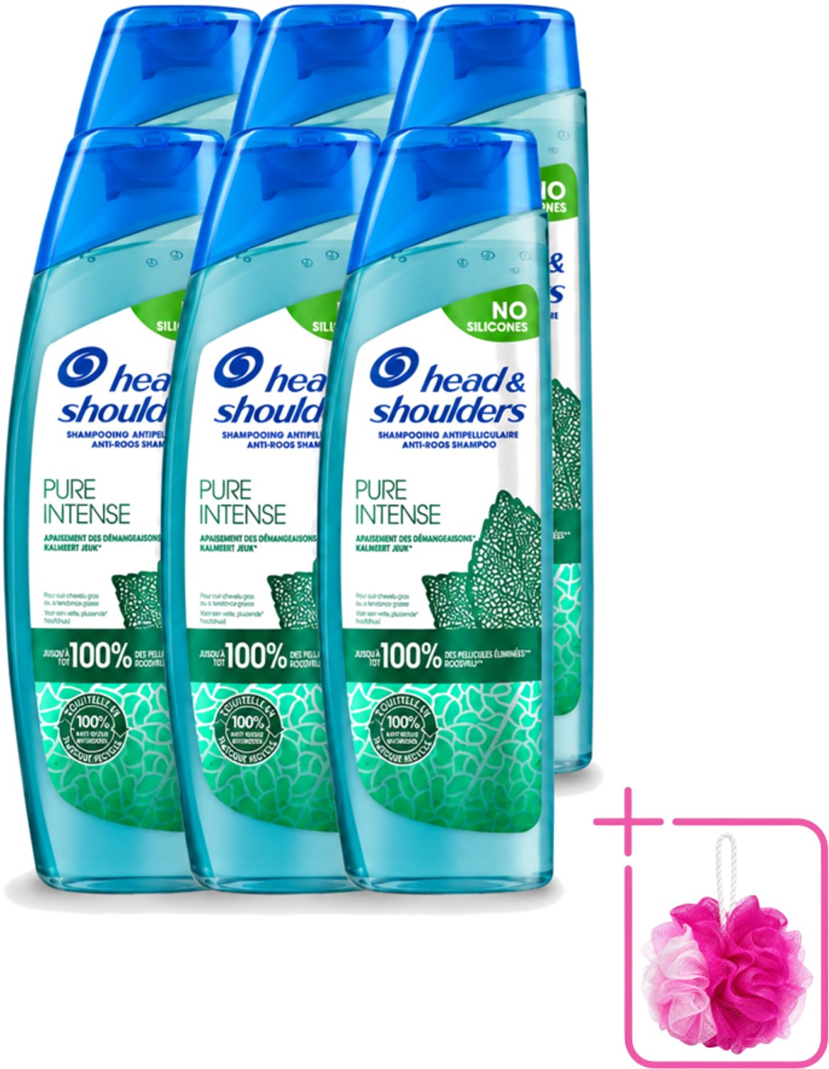 6 x Head & Shoulders – Shampoo – Pure Intense Kalmeert Jeuk – 250 ml - Bulkverpakking - Anti-roos shampoo - Douchemop - Shampoo bij jeukende hoofdhuid