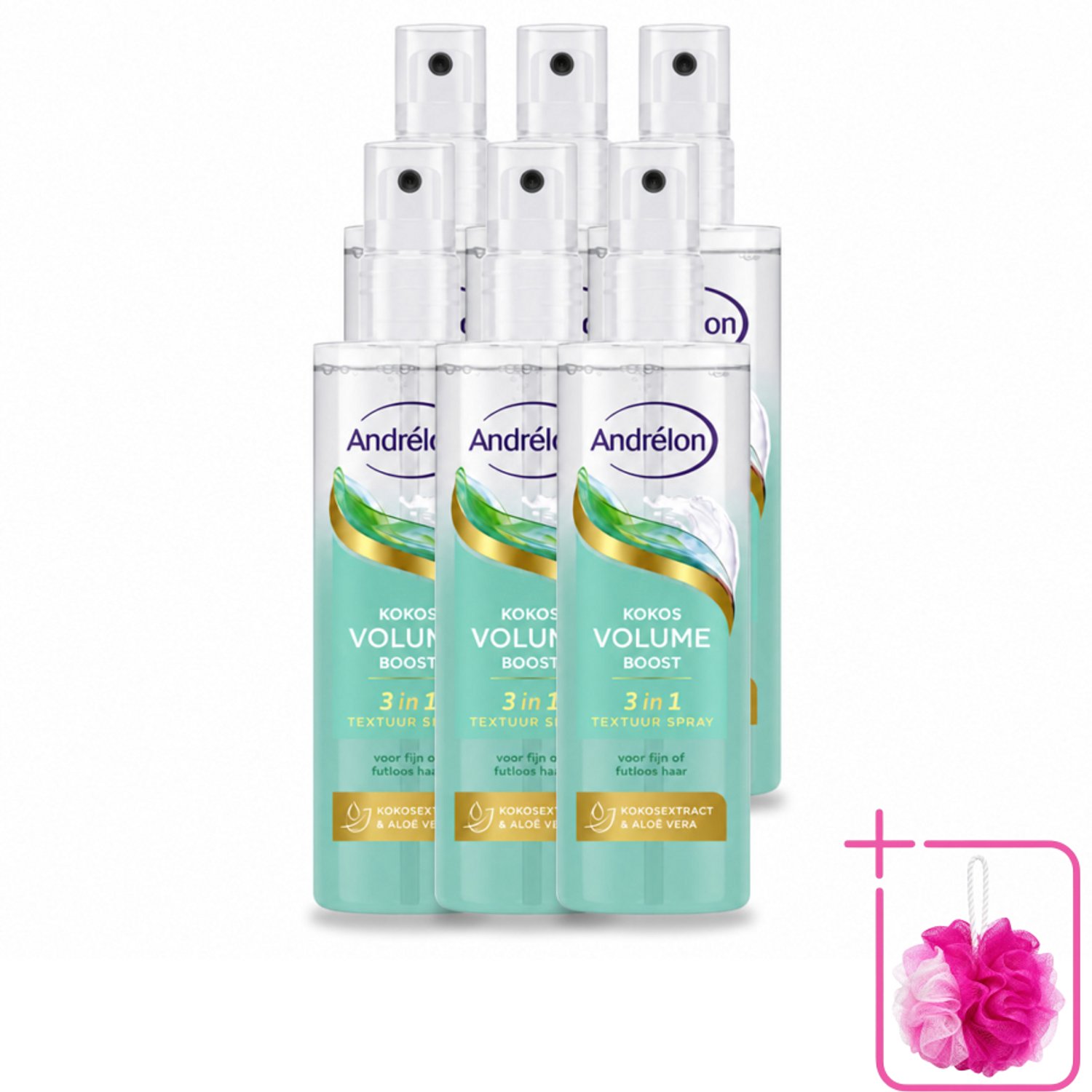 6 x Andrélon – Textuur Spray 3-in-1 – Kokos Volume Boost – 150 ml - Bulkverpakking - Haar volume - Douchemop - Haar structuur