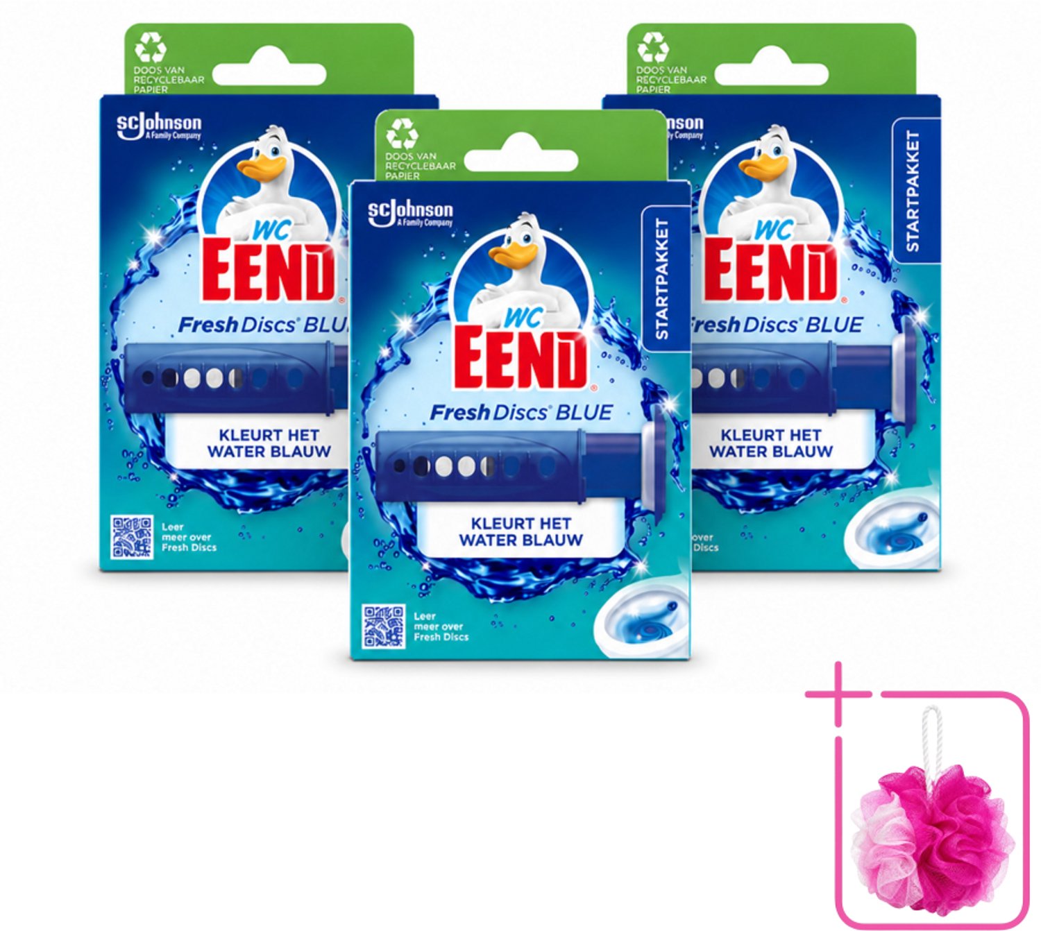 3 x WC Eend – Fresh Discs – Houder + Navulling – Coloring Blue – 36 ml - Bulkverpakking - Toilet reinigen - Douchemop - Toilet hygiëne
