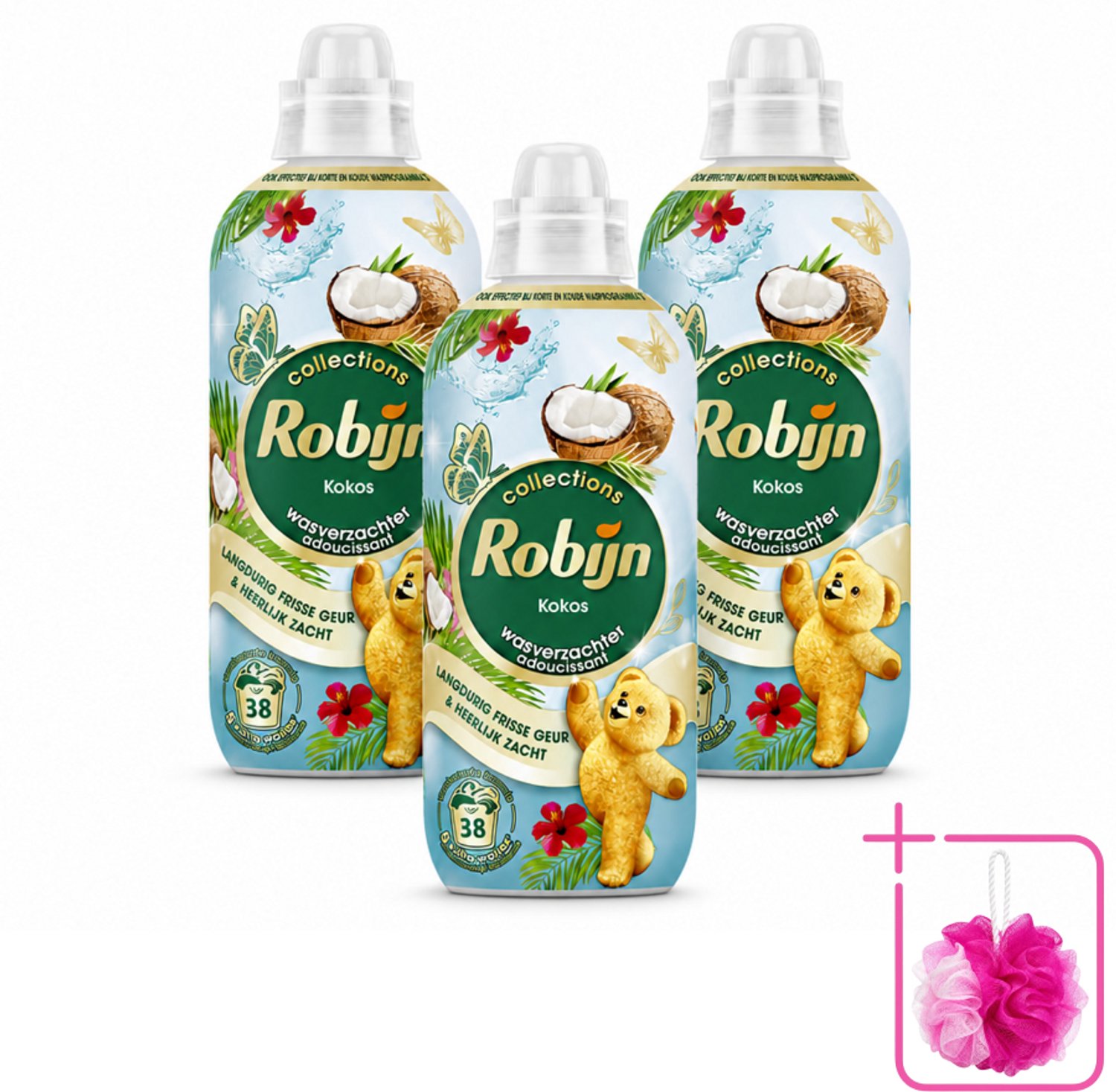 3 x Robijn – Wasverzachter – Kokos Sensation – 765 ml - Bulkverpakking - Wasverzachter kokos - Douchemop - Wasverzachter tropisch