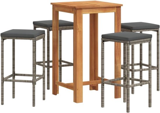 Poly rattan massief acaciahout tuinbar dineerrelax grijs — afbeelding 4