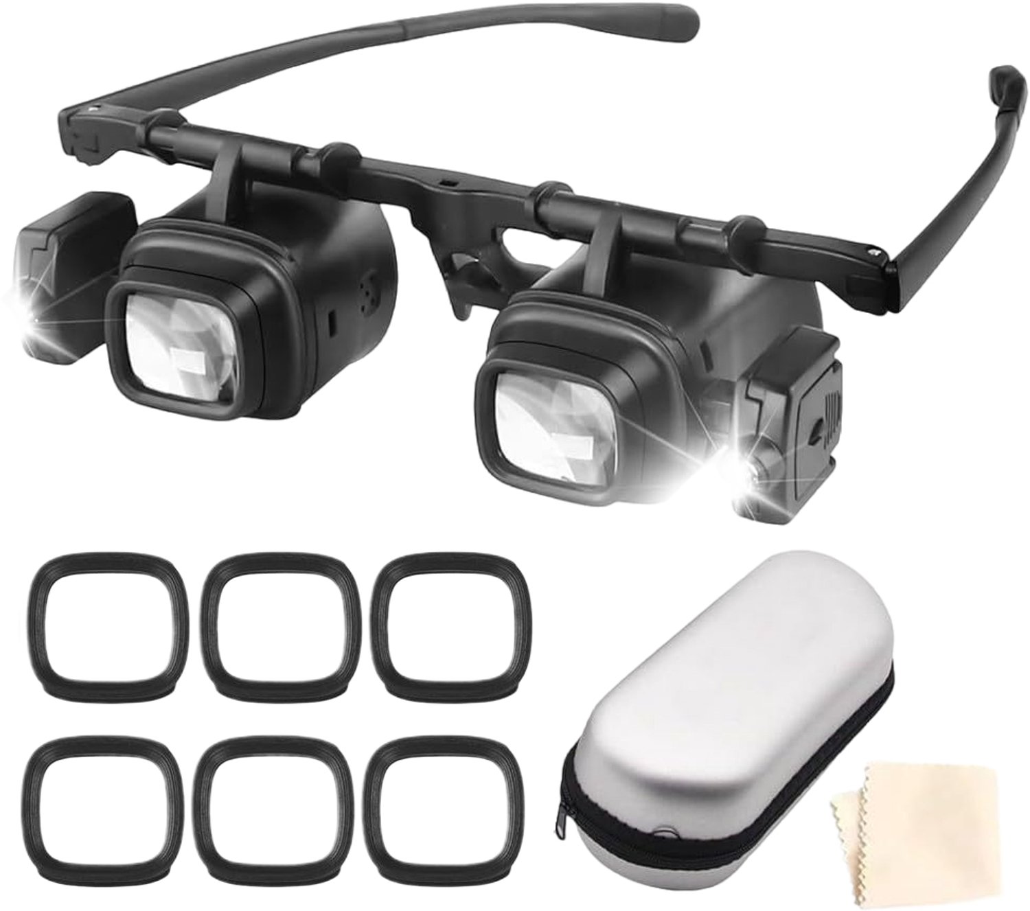 Hoofdloupe met LED - Handsfree Vergrootbril - Vergrootglas met Lamp - 4 Vergrotingslenzen - Precisie Loep 24X - Verstelbare Verlichting - Voor Lezen, Reparatie, Ambacht en Hobbywerk